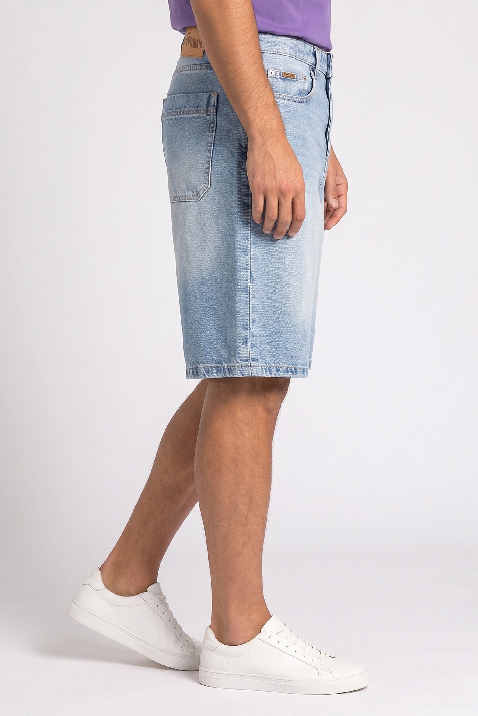 Men Washed Denim Shorts, Blue
