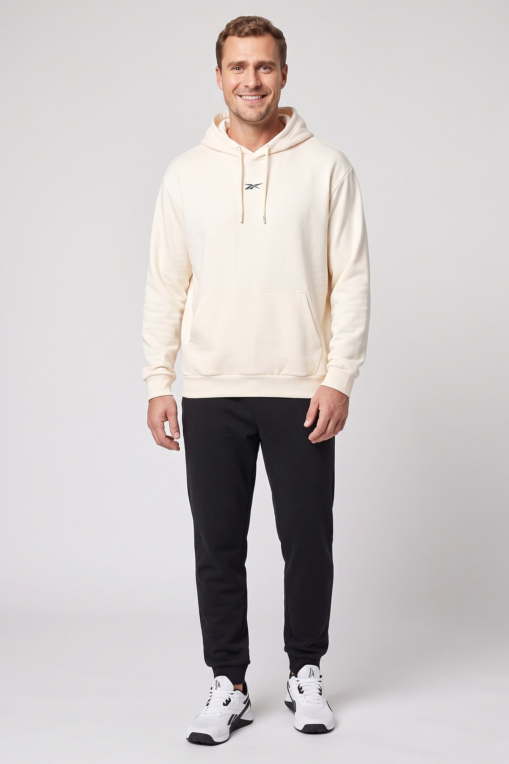 Men Sportswear Fit Long Sleeve Outdoor Hoodie, Light Beige