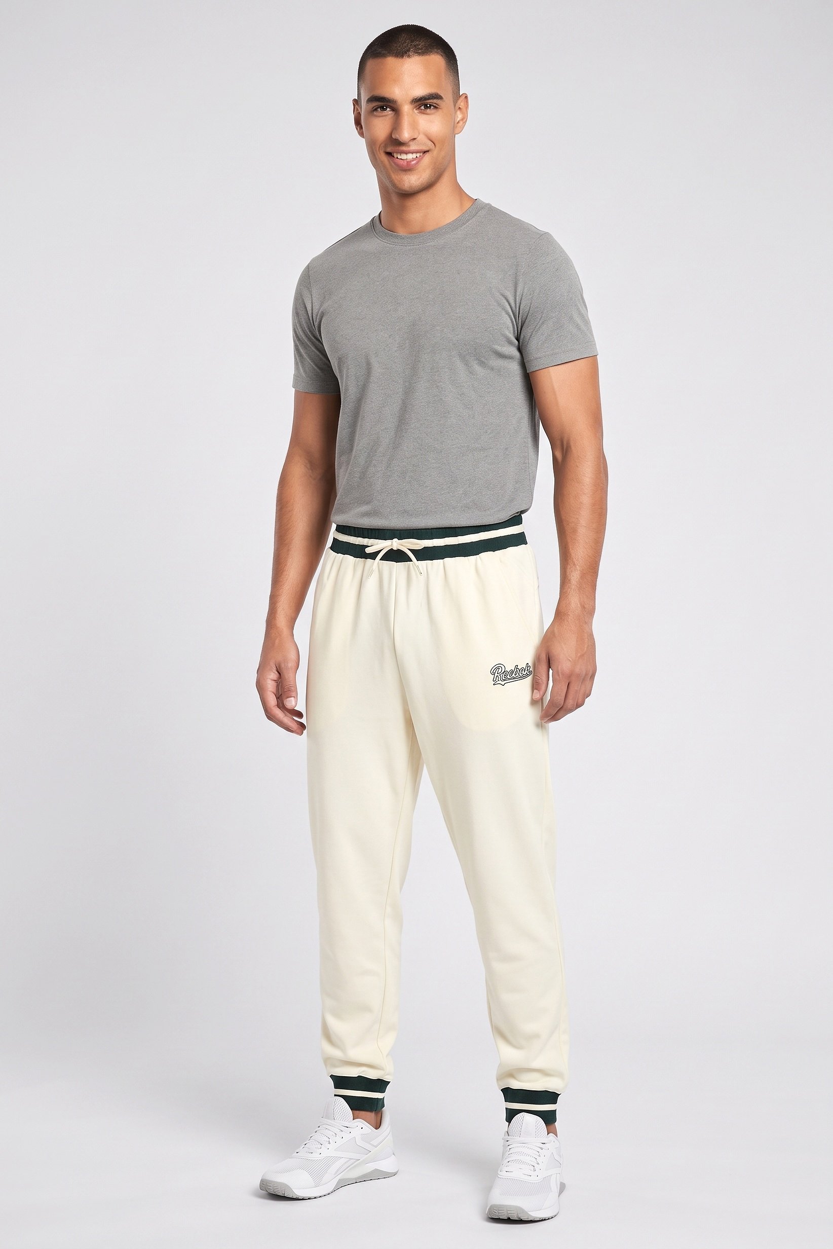 Men Sportswear Fit Drawstring Outdoor Sweatpants, Beige