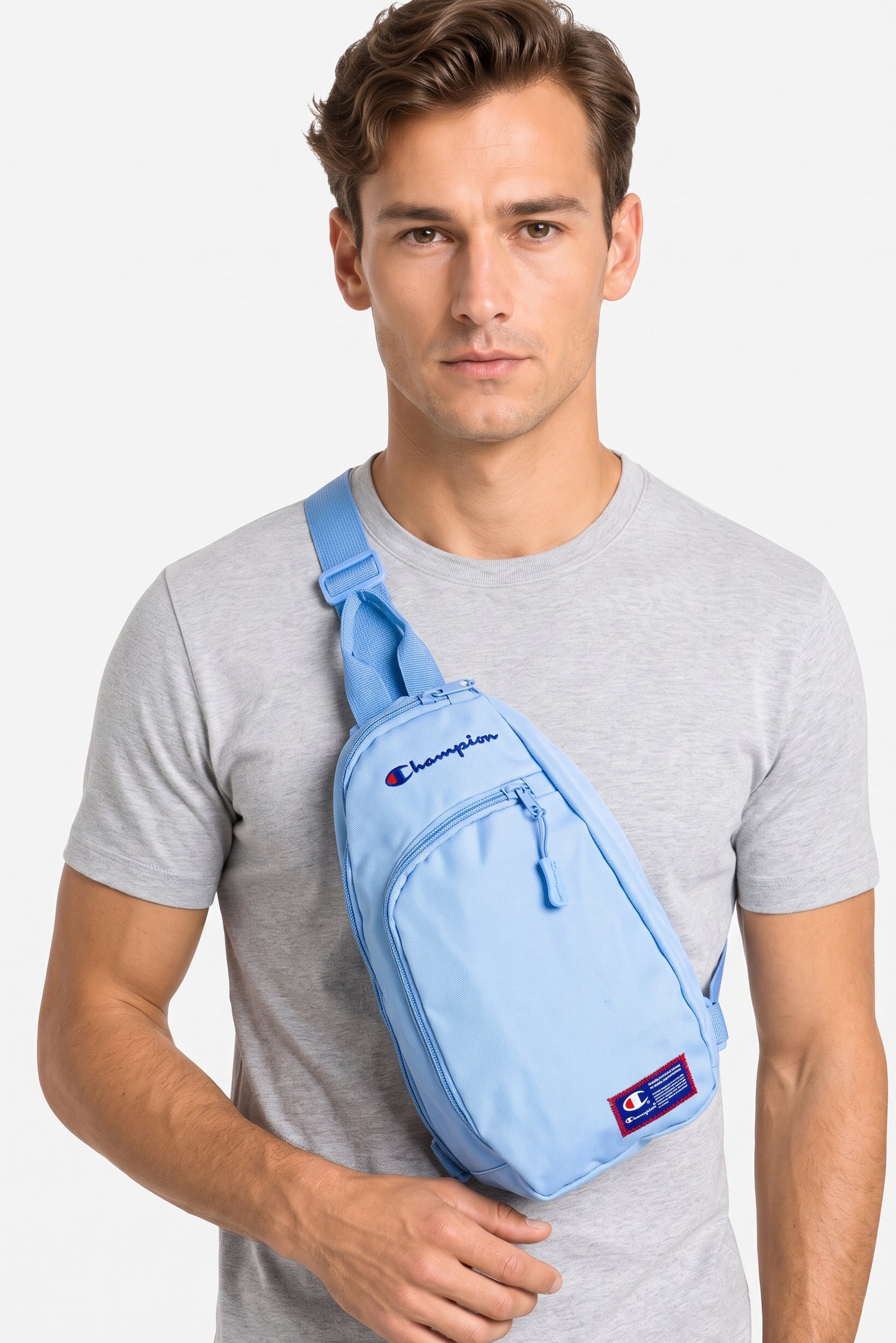Men Brand Logo Cross Body Bag, Light Blue