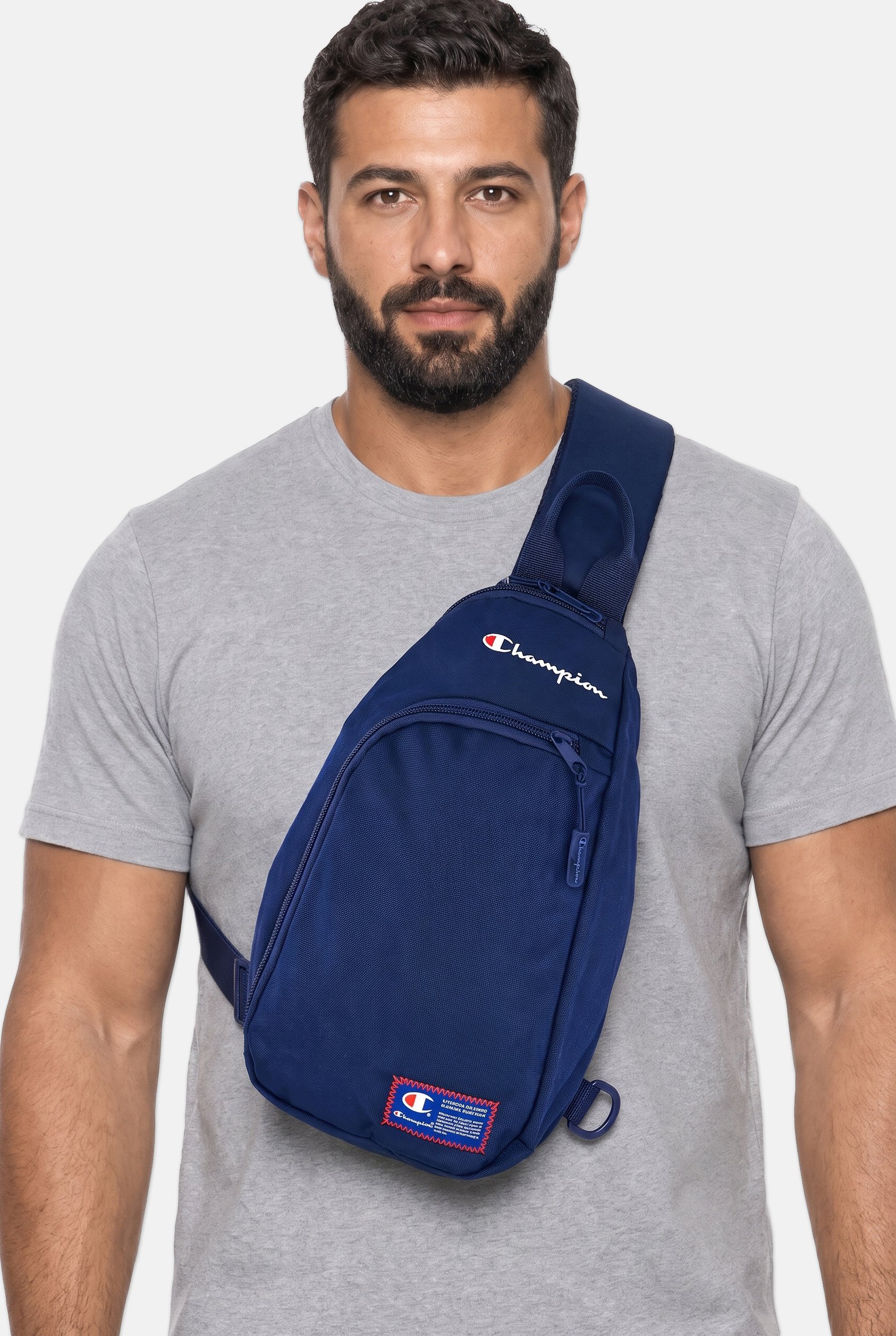 Men Brand Logo Cross Body Bag, Navy