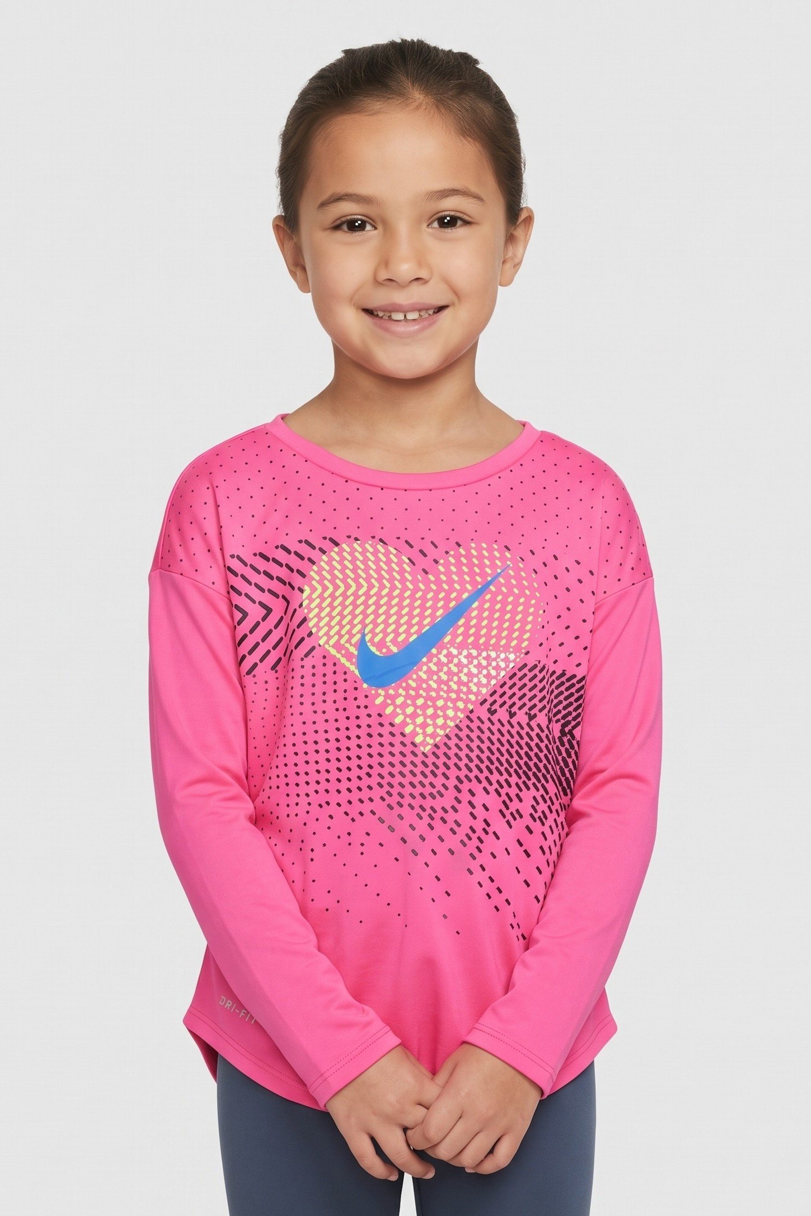 Kids Girl Dri Fit Long Sleeve Training T-Shirt, Dark Pink