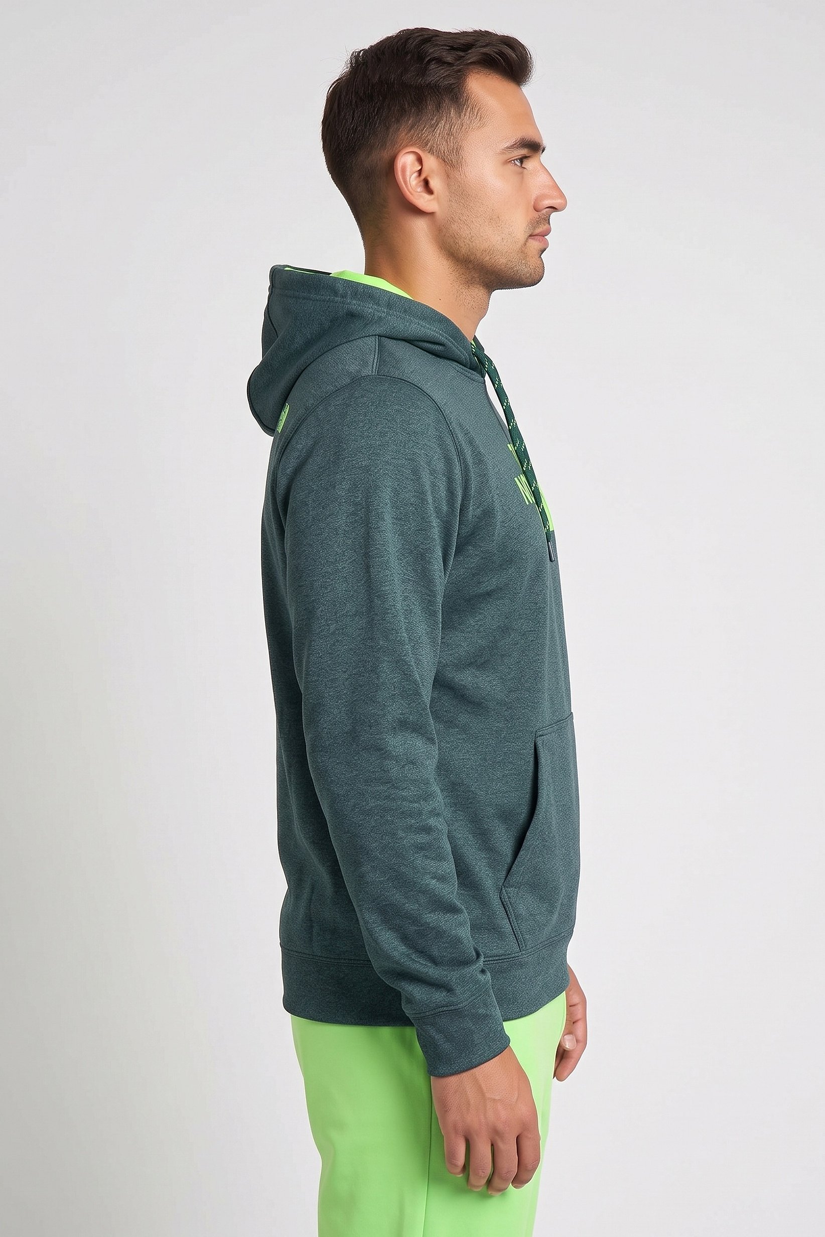 Men Sportswear Fit Long Sleeve Outdoor Hoodie, Teal Green