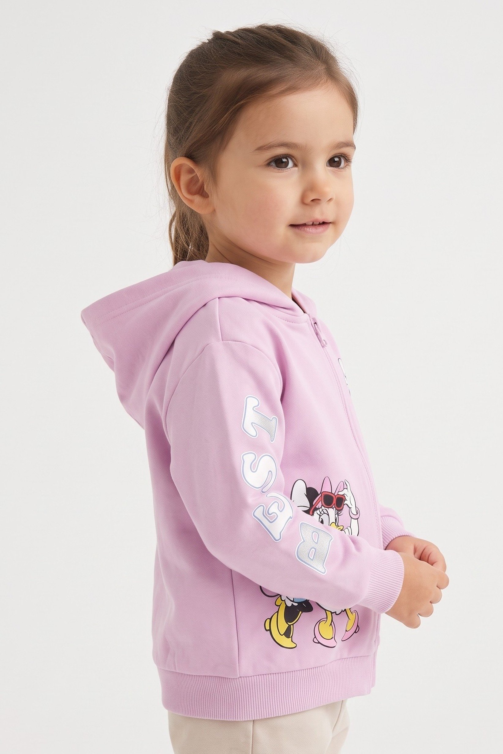 Mickey And Friends Toddlers Girl Graphic Print Long Sleeve Hoodie, Purple