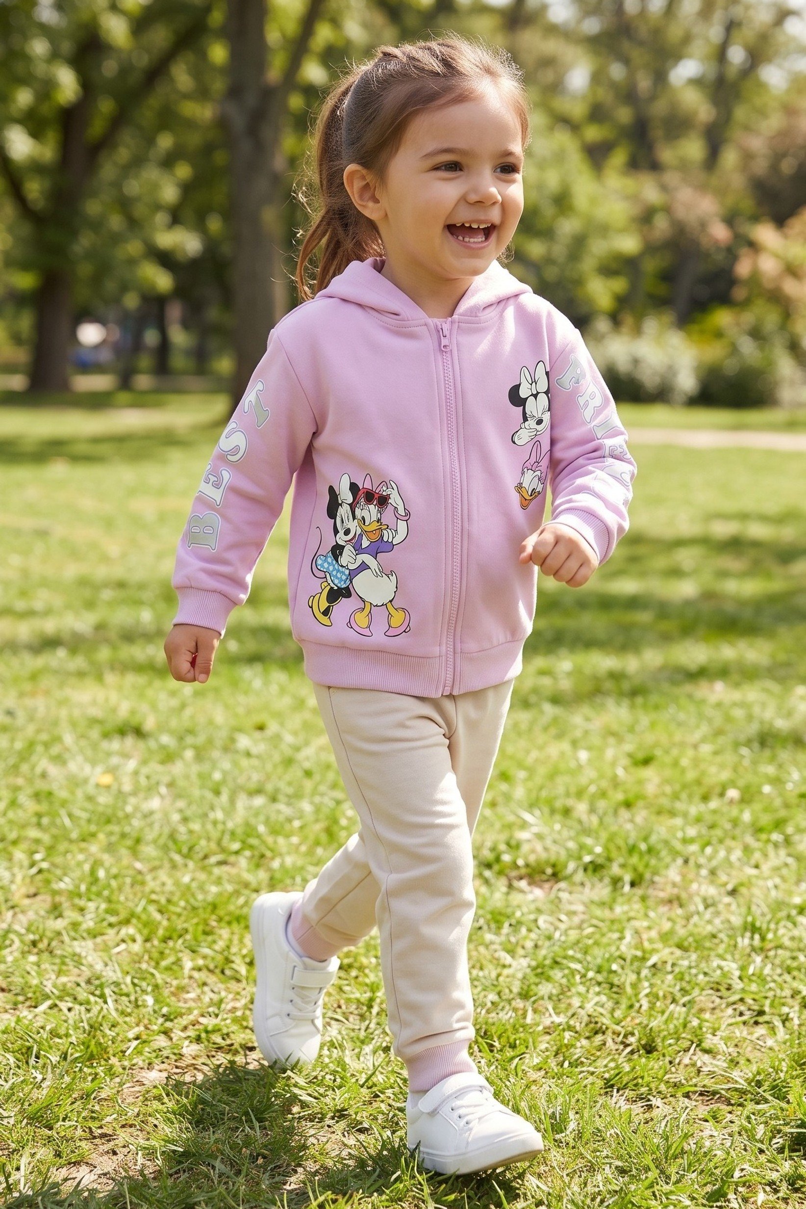 Mickey And Friends Toddlers Girl Graphic Print Long Sleeve Hoodie, Purple
