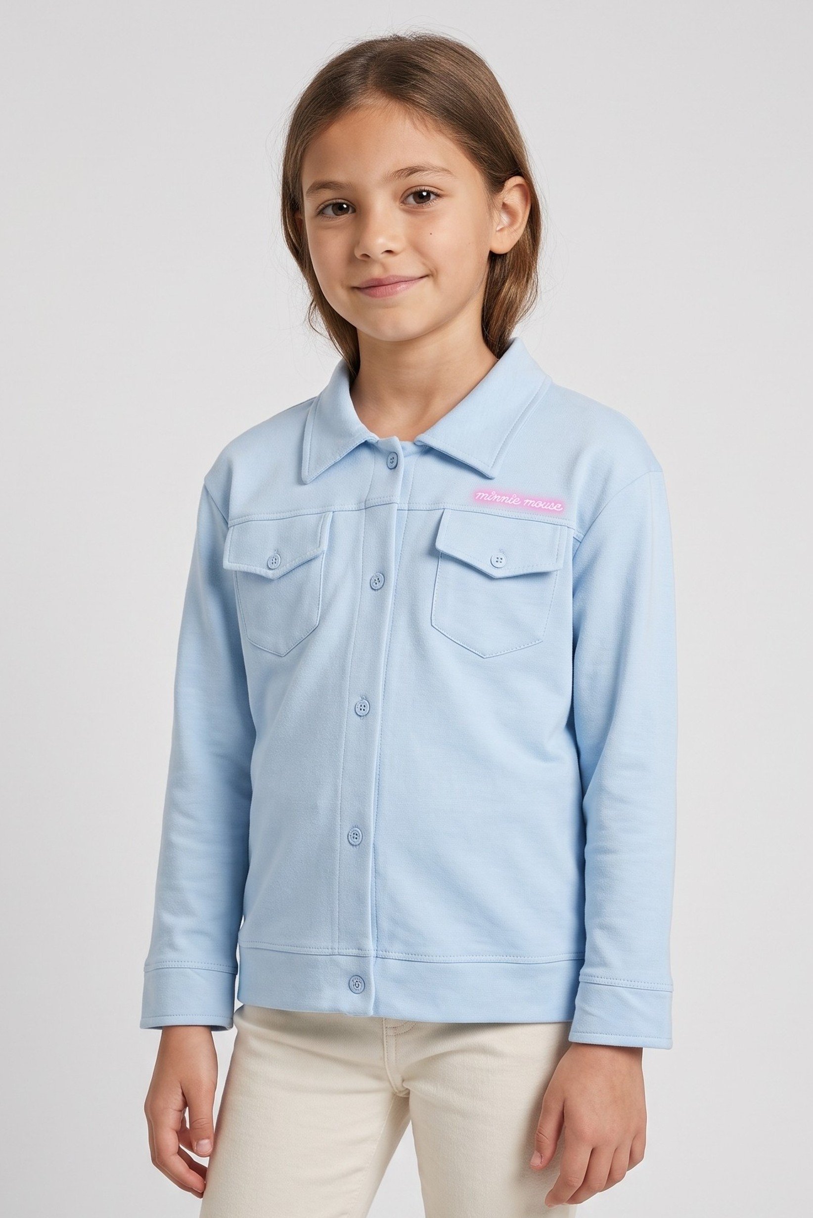 Kids Girl Graphic Print Jacket Shirt, Blue