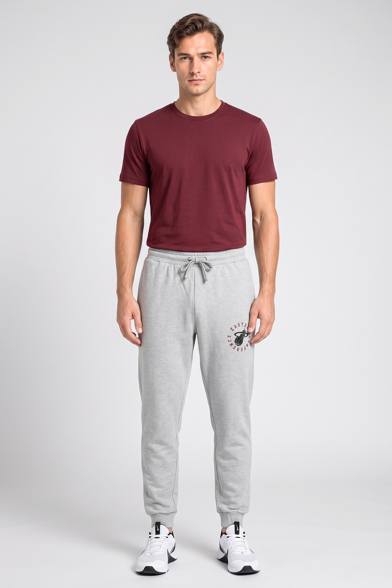 Men Sportswear Fit Drawstring Outdoor Track Pants, Grey