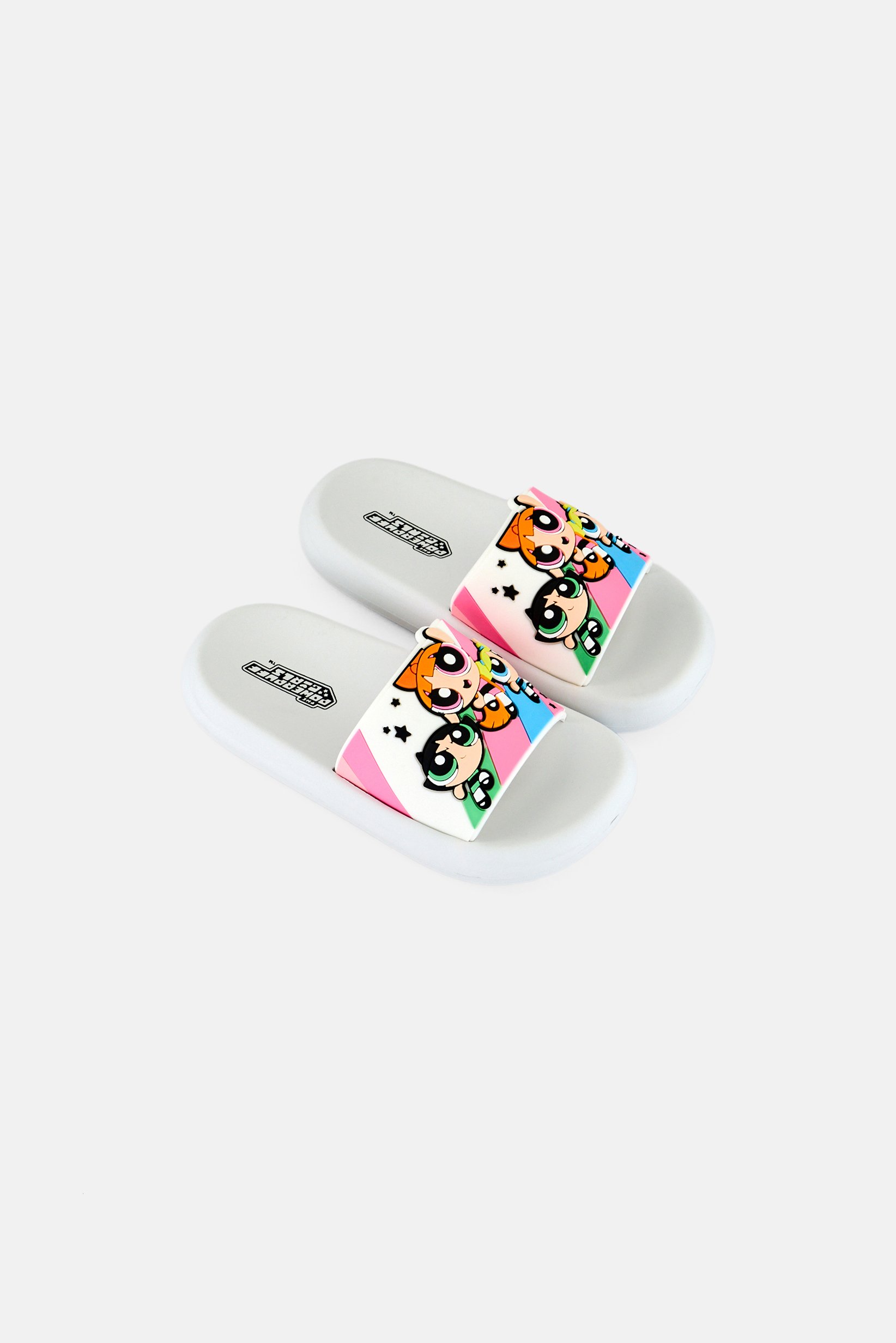 Toddlers Girl Power Puff Girl Slip On Slides, Multicolor