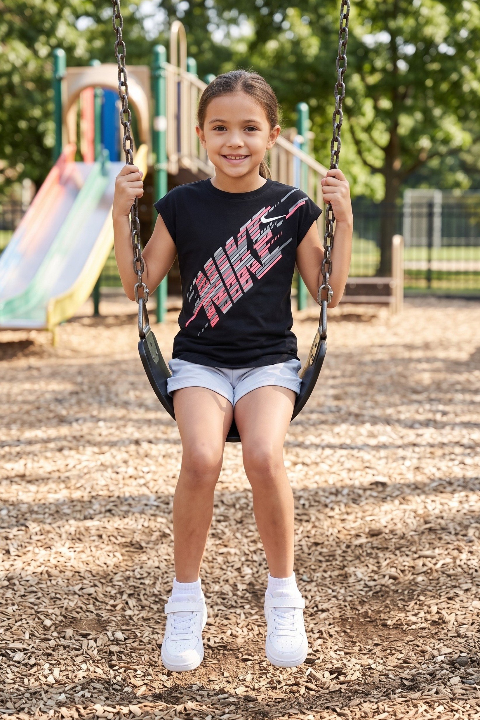 Kids Girl Sportswear Fit Short Sleeve Outdoor Top, Black