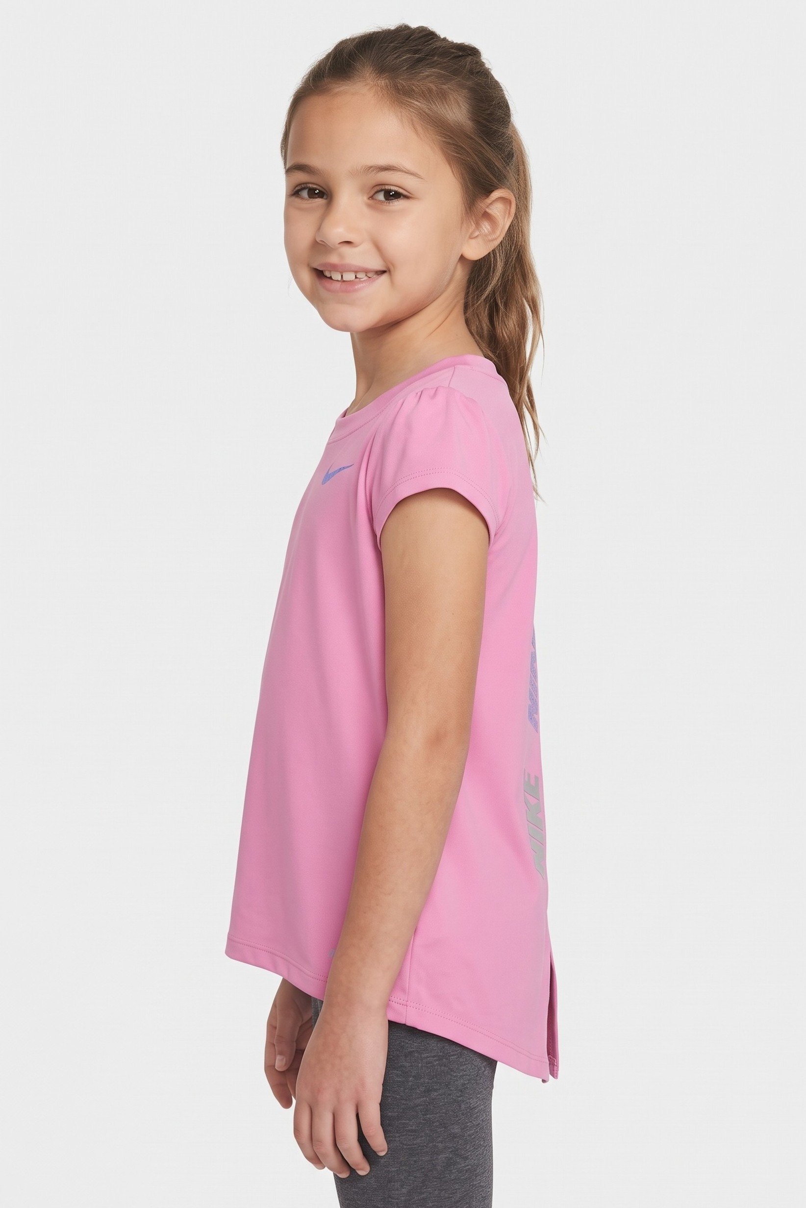 Toddlers Girl Short Sleeve Brand Logo Top, Dusty Pink