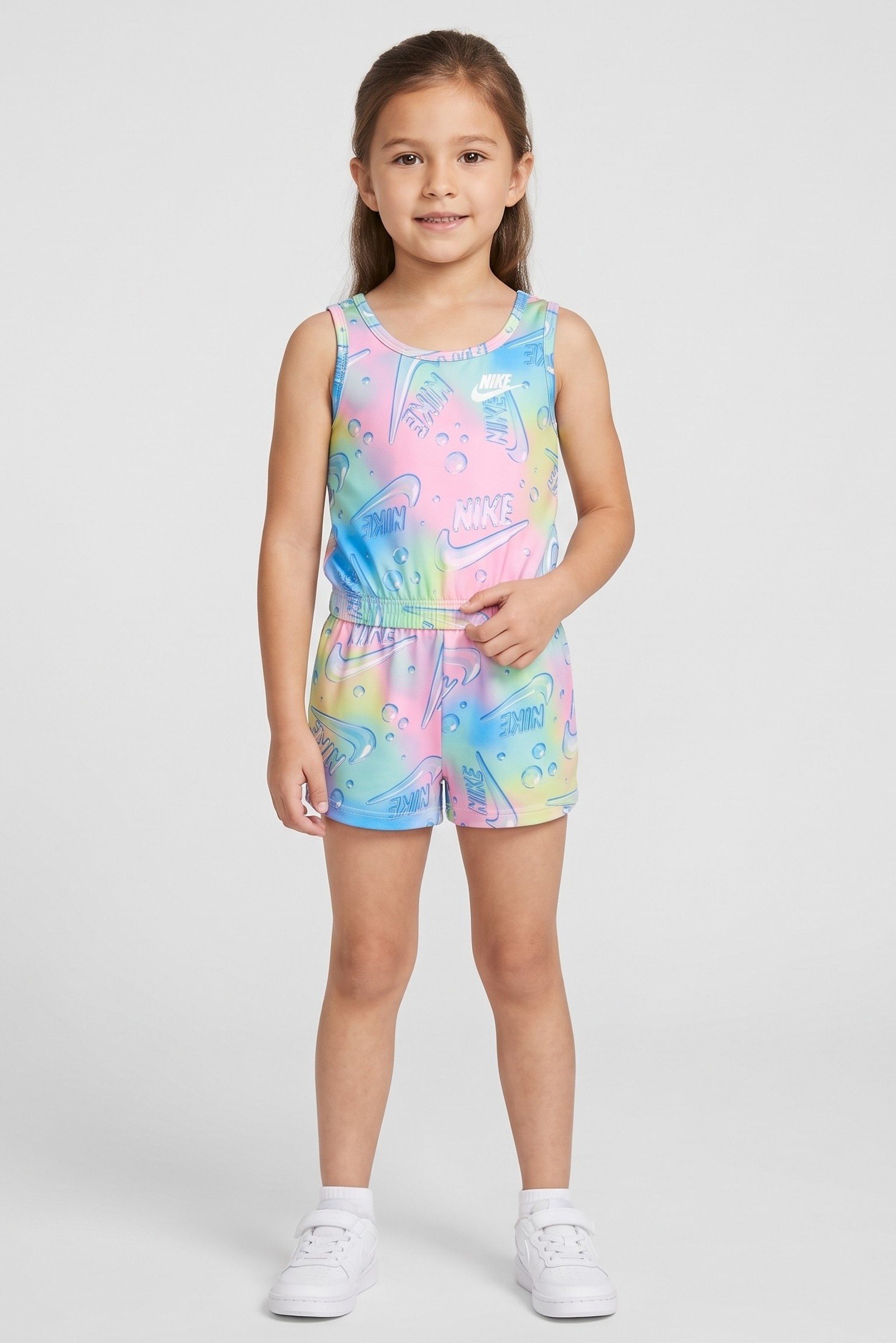 Toddlers Girl Allover Print Sleeveless Rompers, Multicolor