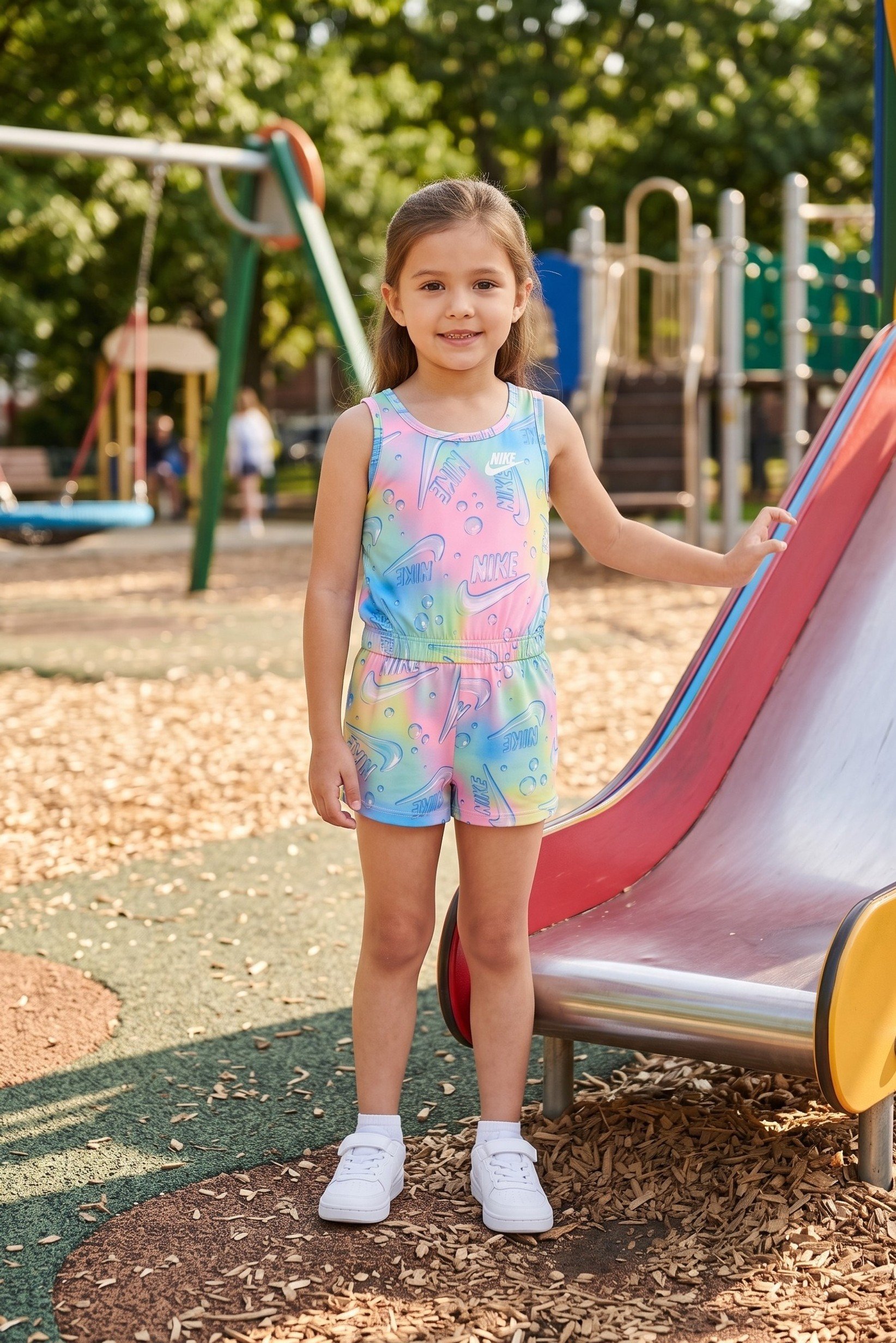 Toddlers Girl Allover Print Sleeveless Rompers, Multicolor