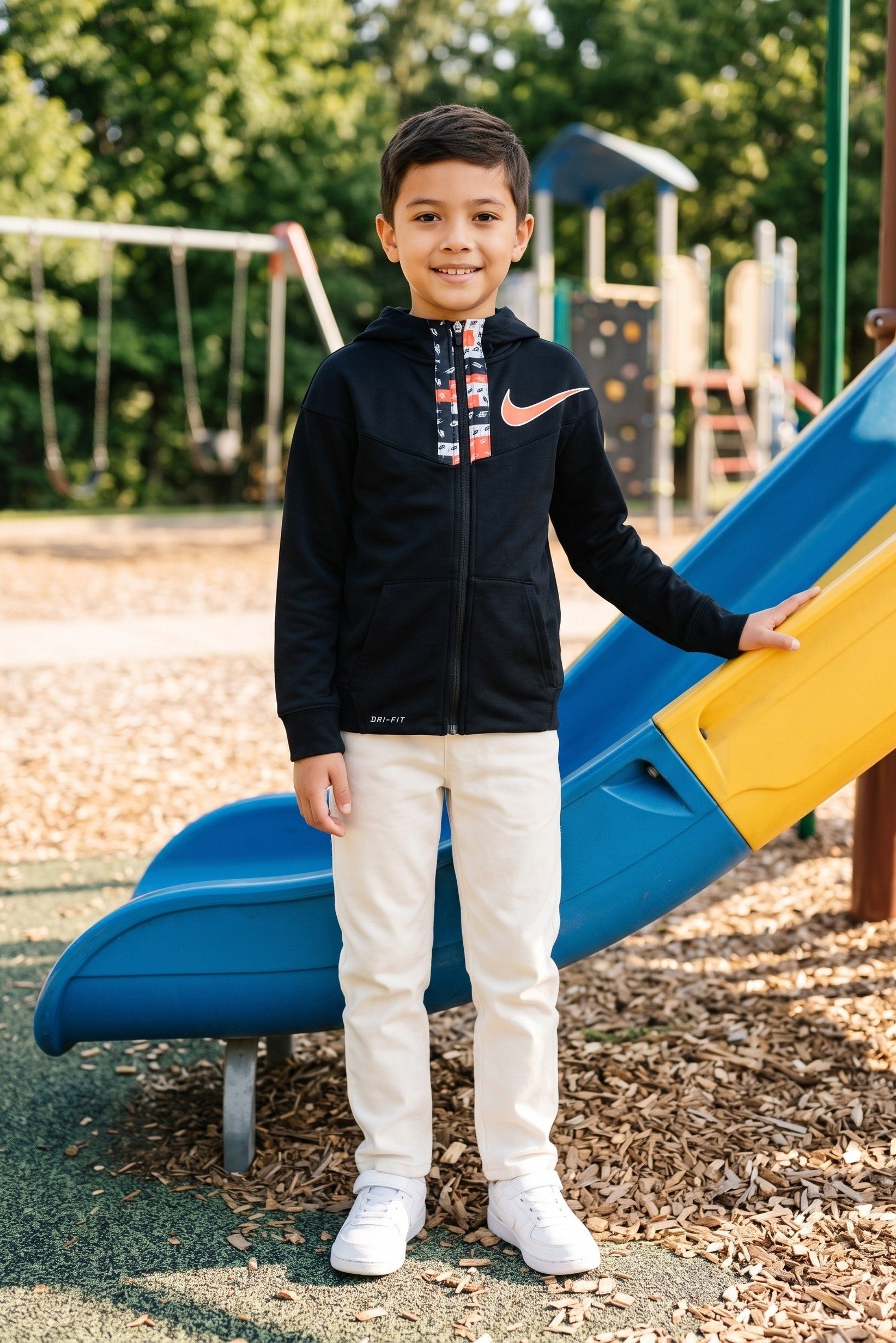 Kids Boy Sportswear Fit Long Sleeve Outdoor Hoodie, Black