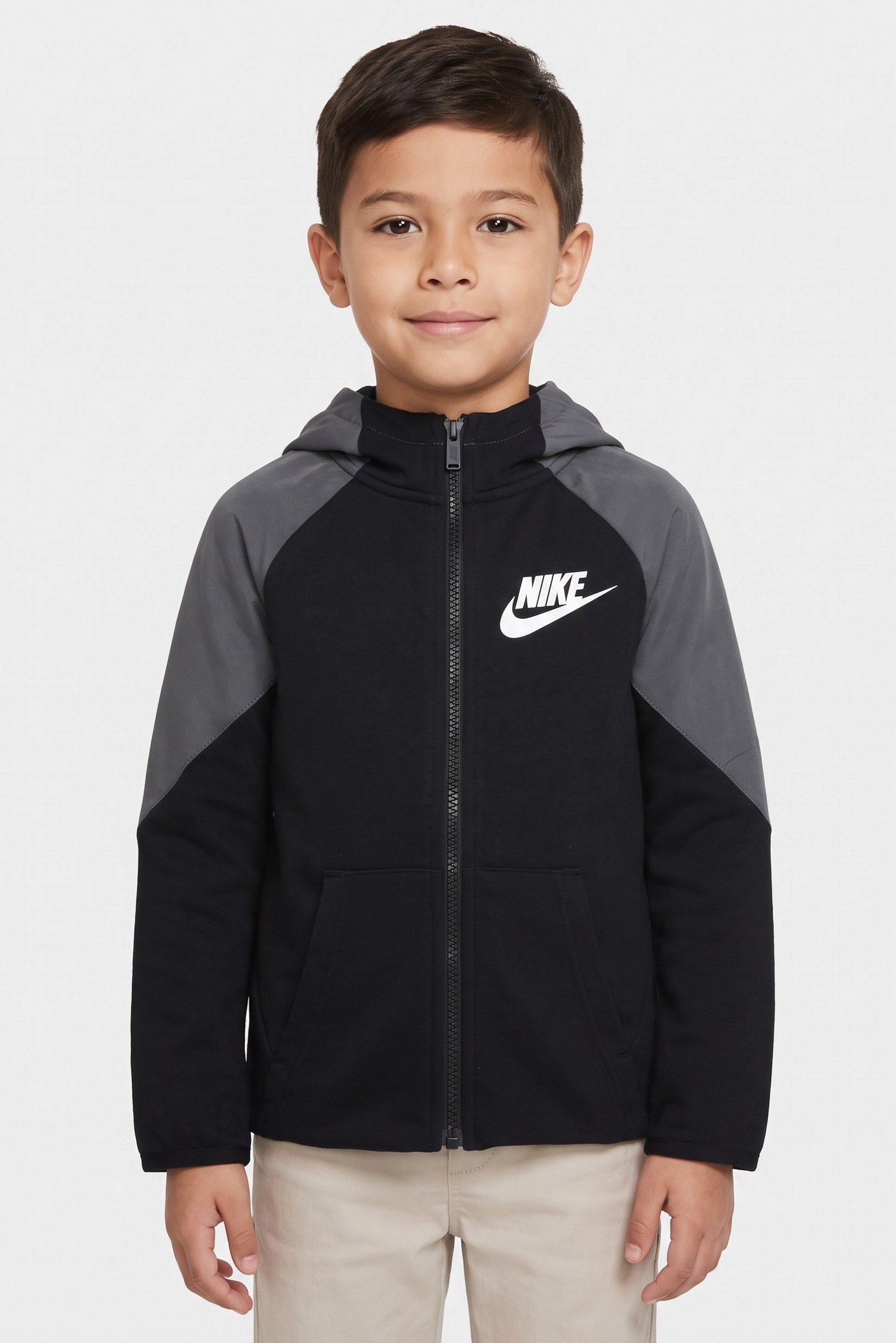 Toddlers Boy Brand Logo Long Sleeve Full Zip Hoodie, Black