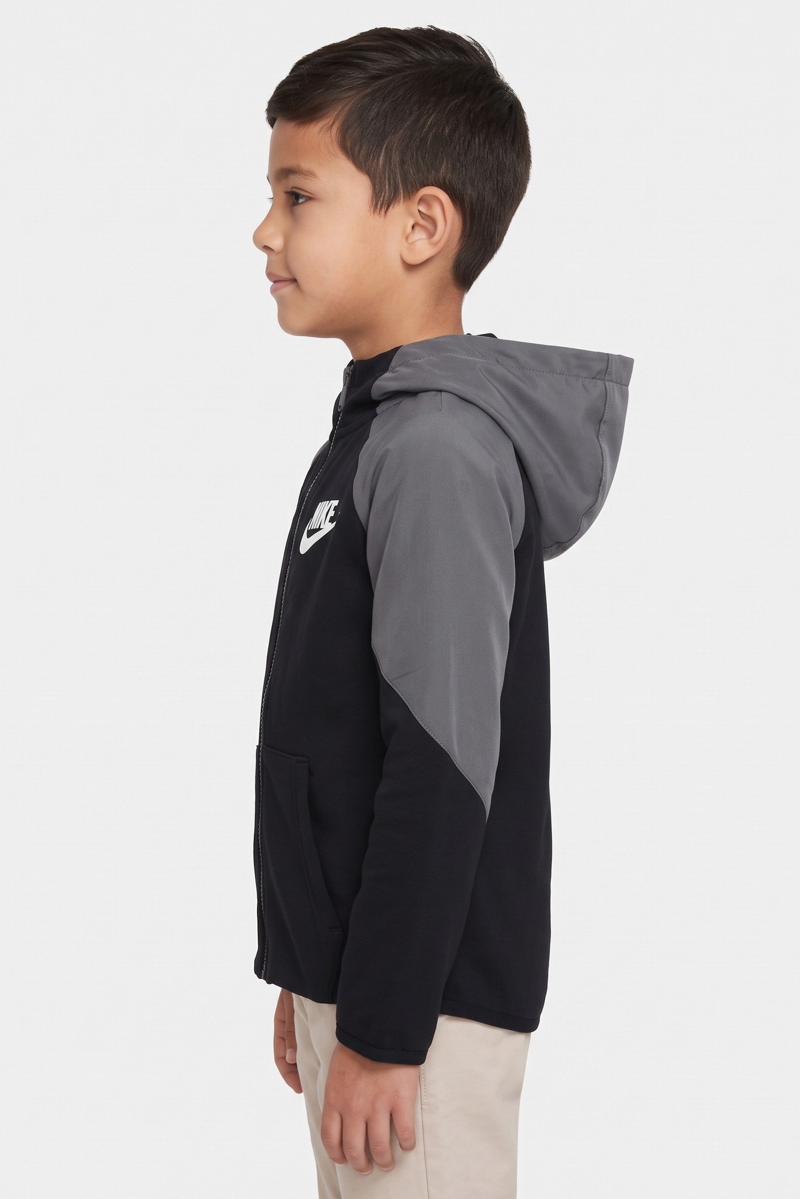 Toddlers Boy Brand Logo Long Sleeve Full Zip Hoodie, Black