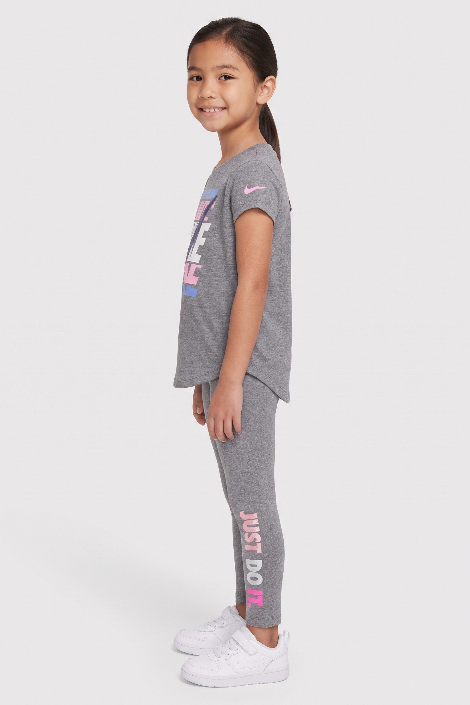 Toddlers Girl 2 Pieces Short Sleeve T-Shirt And Leggings Set, Dark Grey