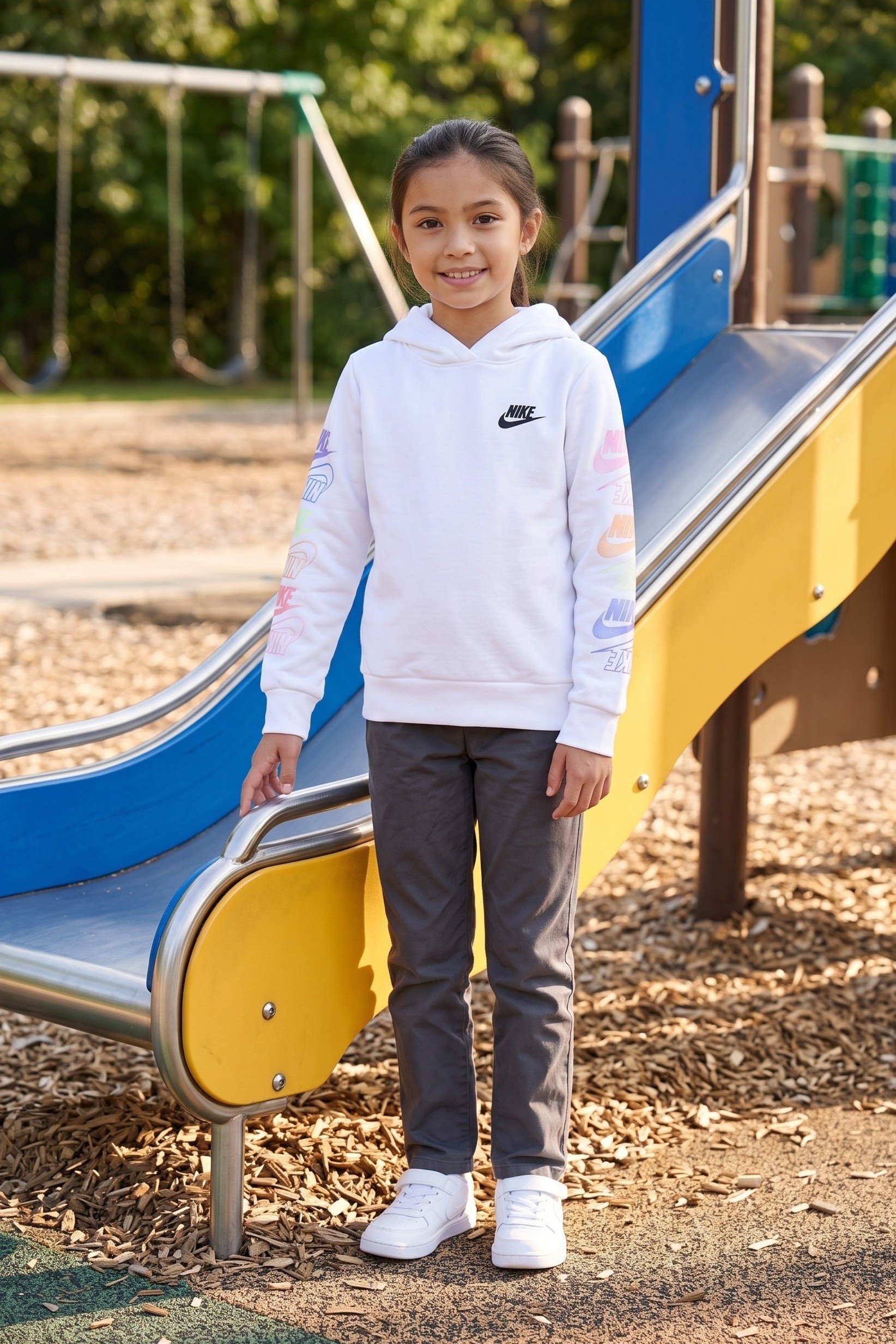 Kids Girl Long Sleeve Outdoor Hoodie, White