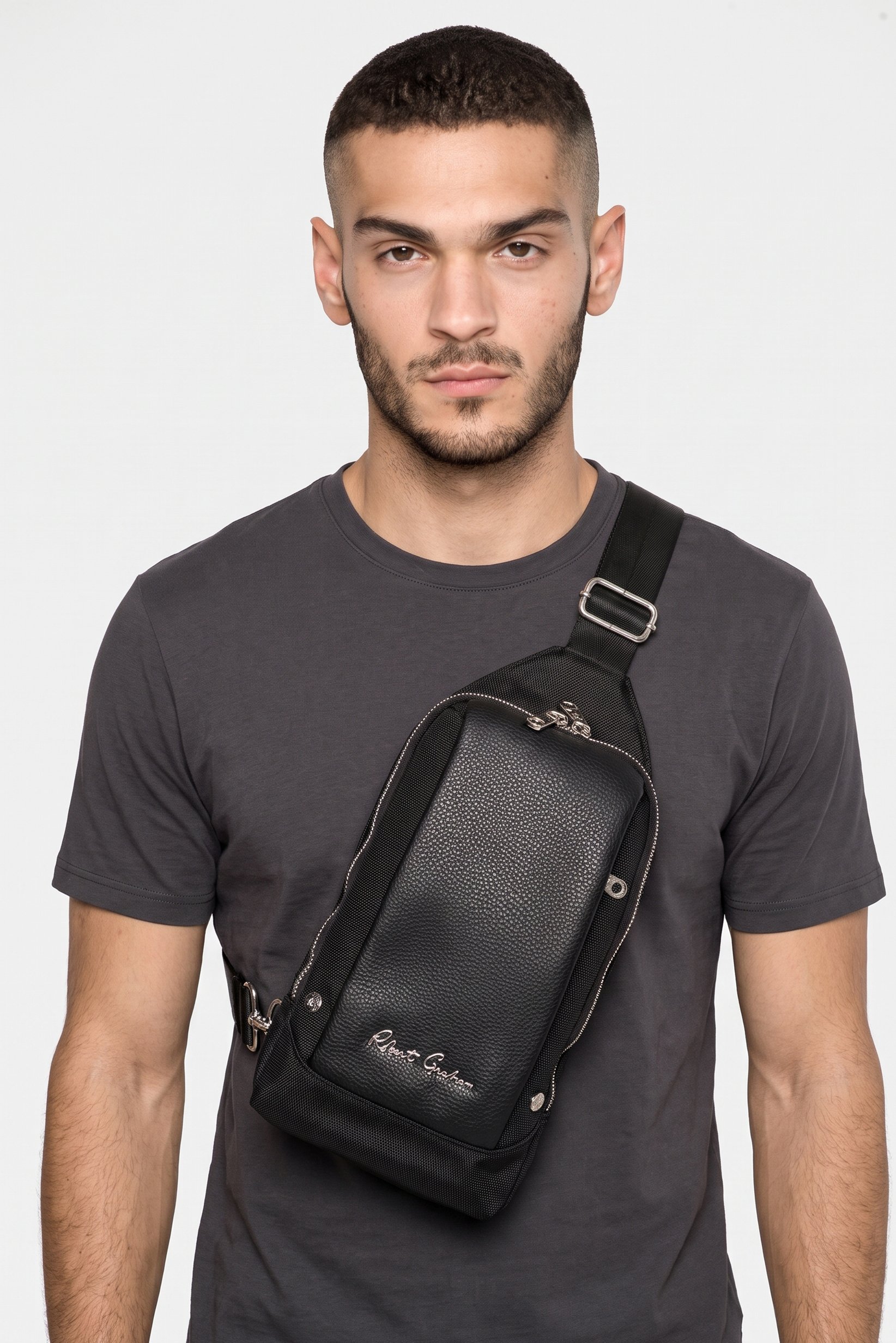 Men Brand Logo Fanny Pack, Black