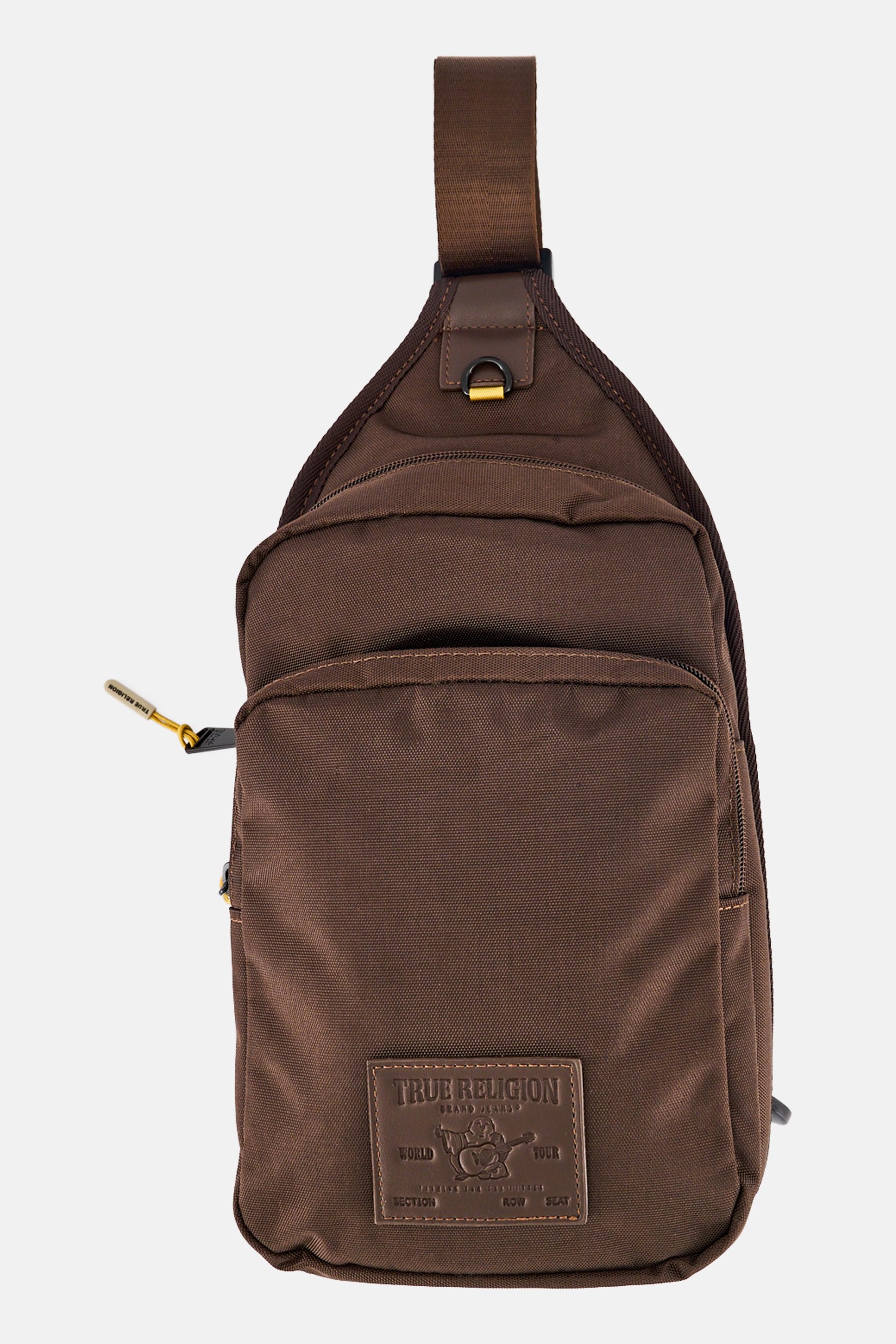 Men Brand Logo Sling Backpack, Brown