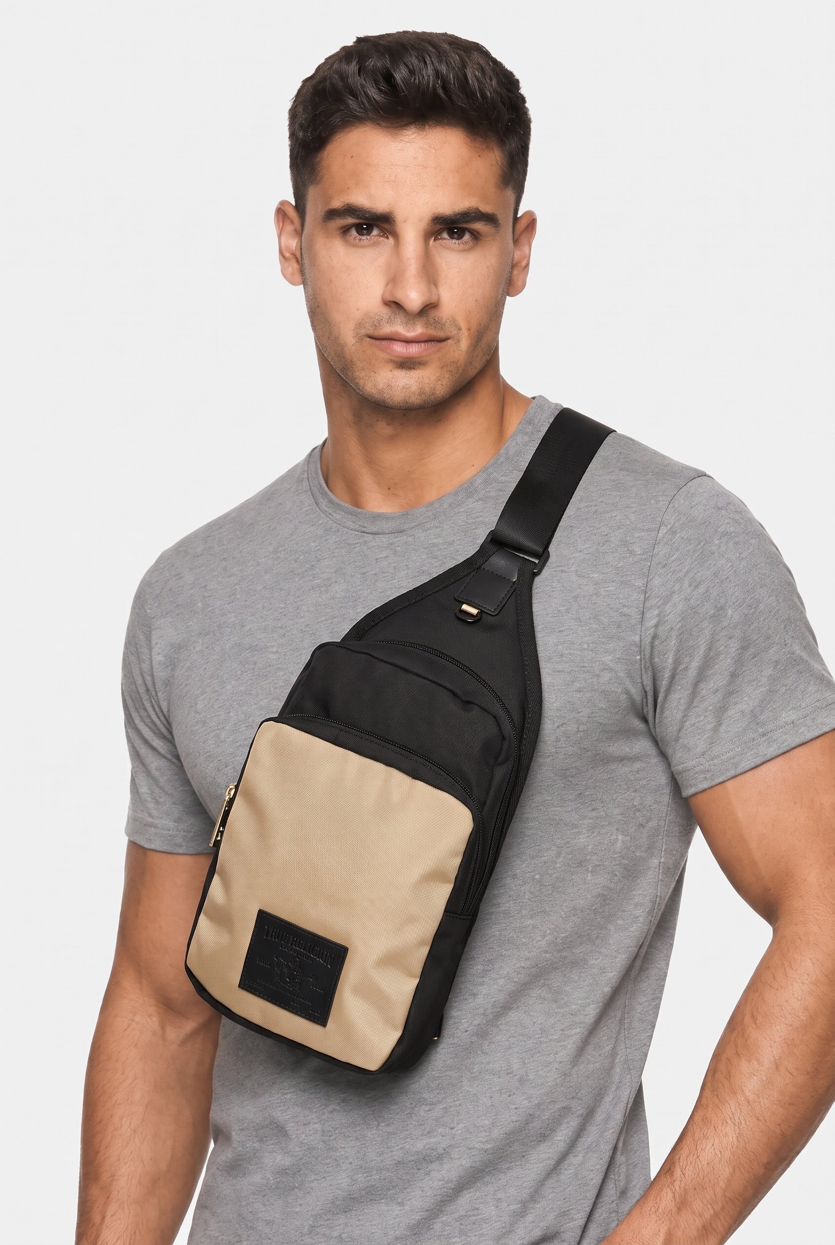 Men Brand Logo Cross Body Bag, Black