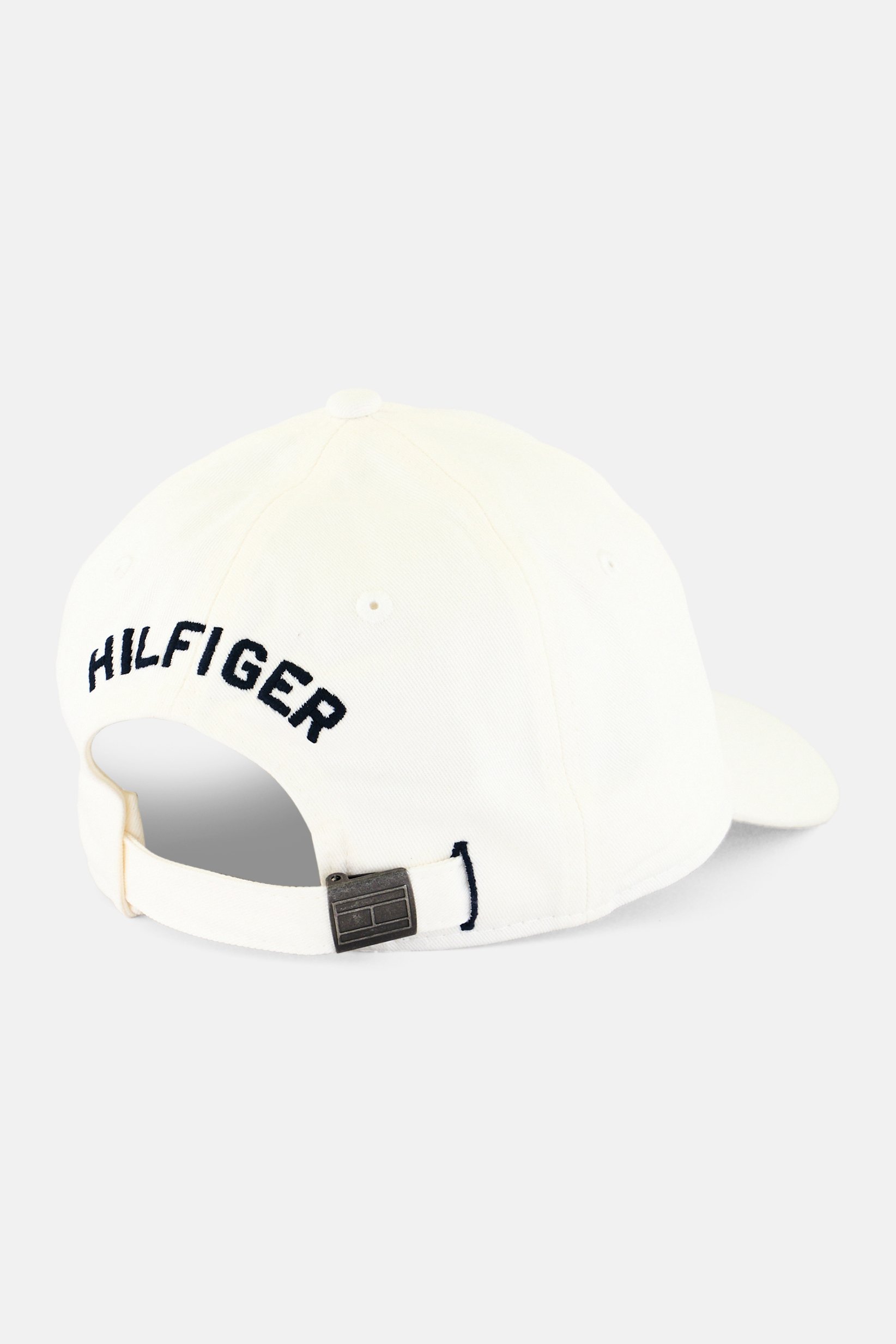 Men Embroidered Logo Adjustable Buckle Closure Cap, White