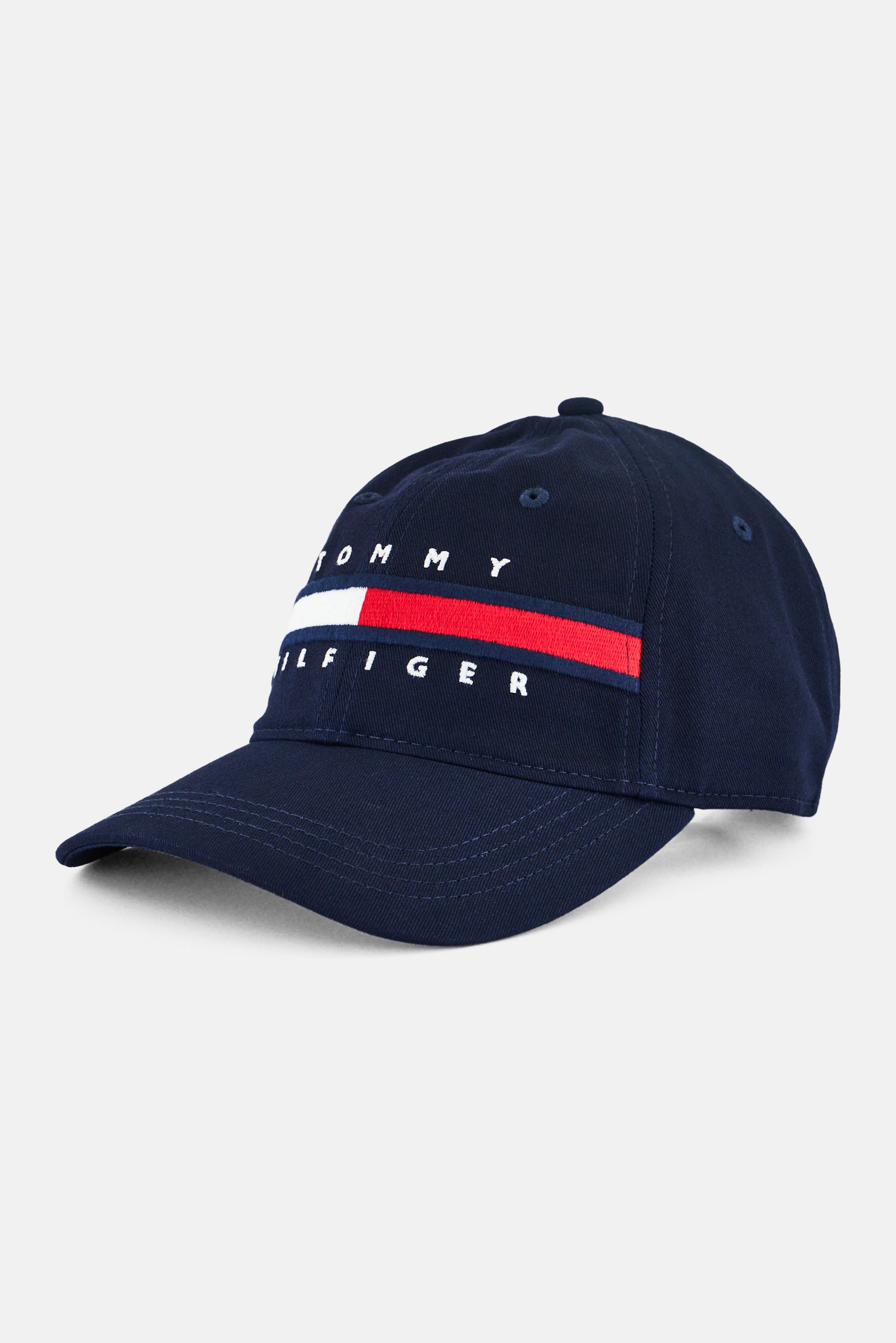 Men Embroidered Logo Adjustable Buckle Closure Cap, Navy