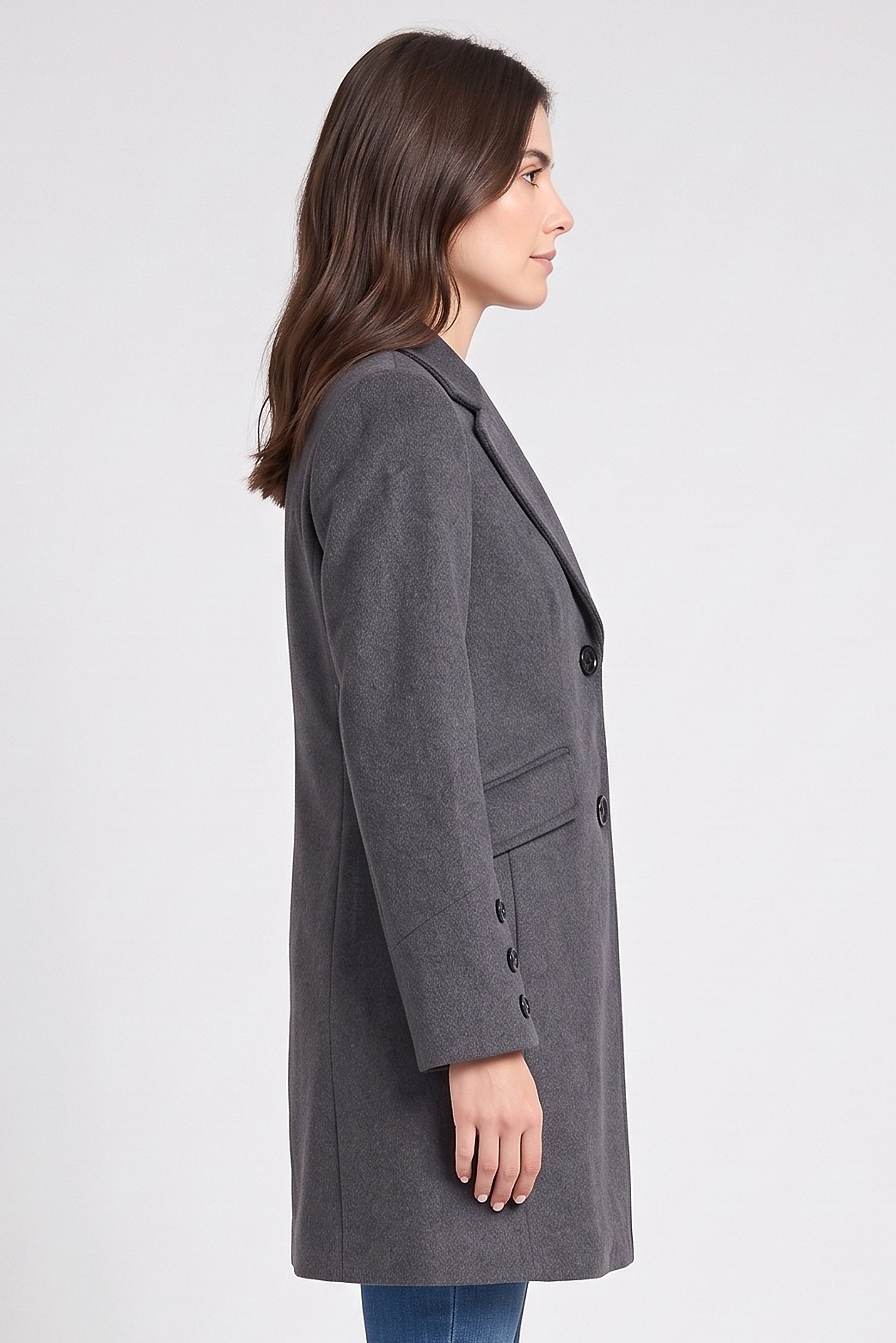 Women Textured Trench Coat, Charcoal Grey