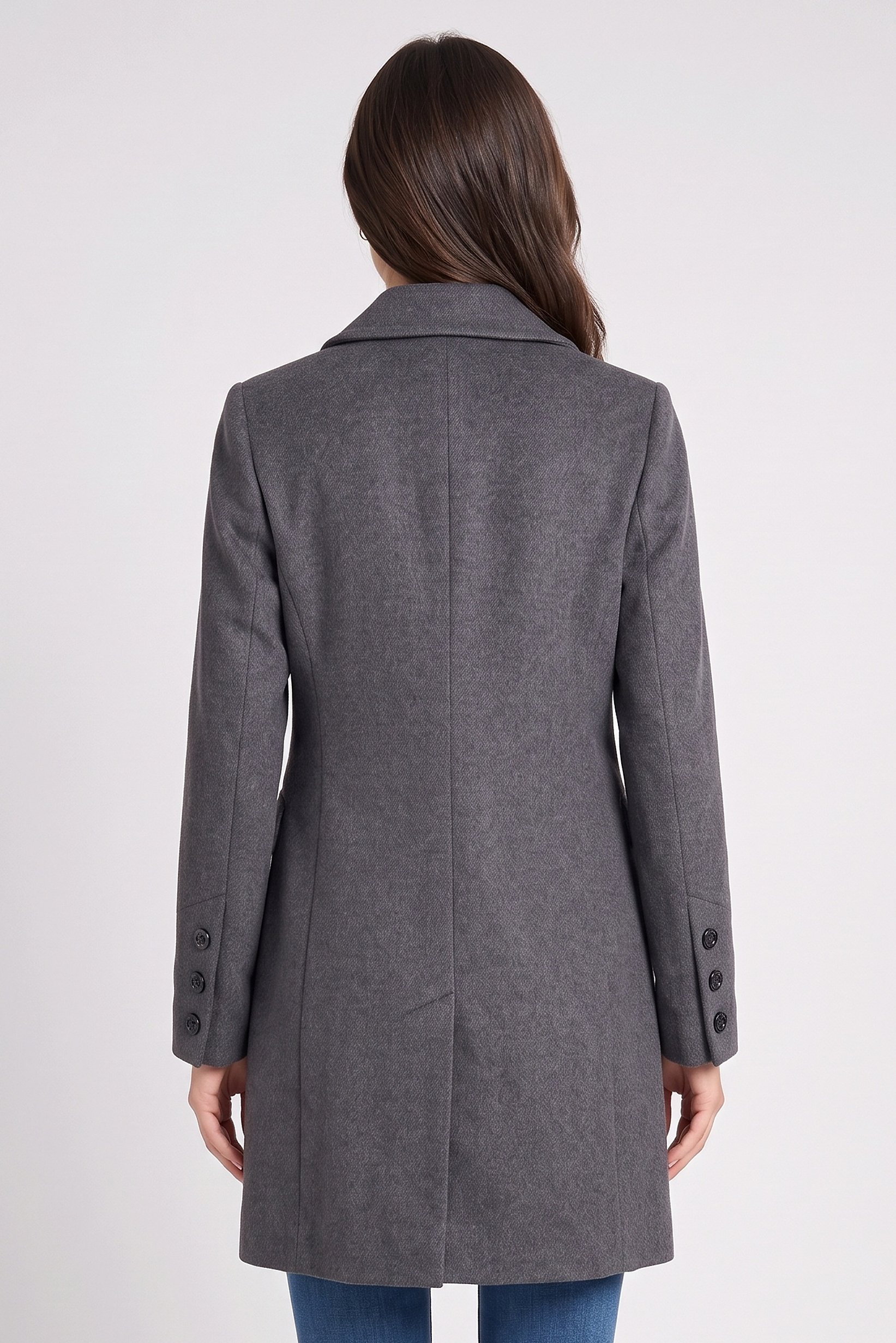 Women Textured Trench Coat, Charcoal Grey
