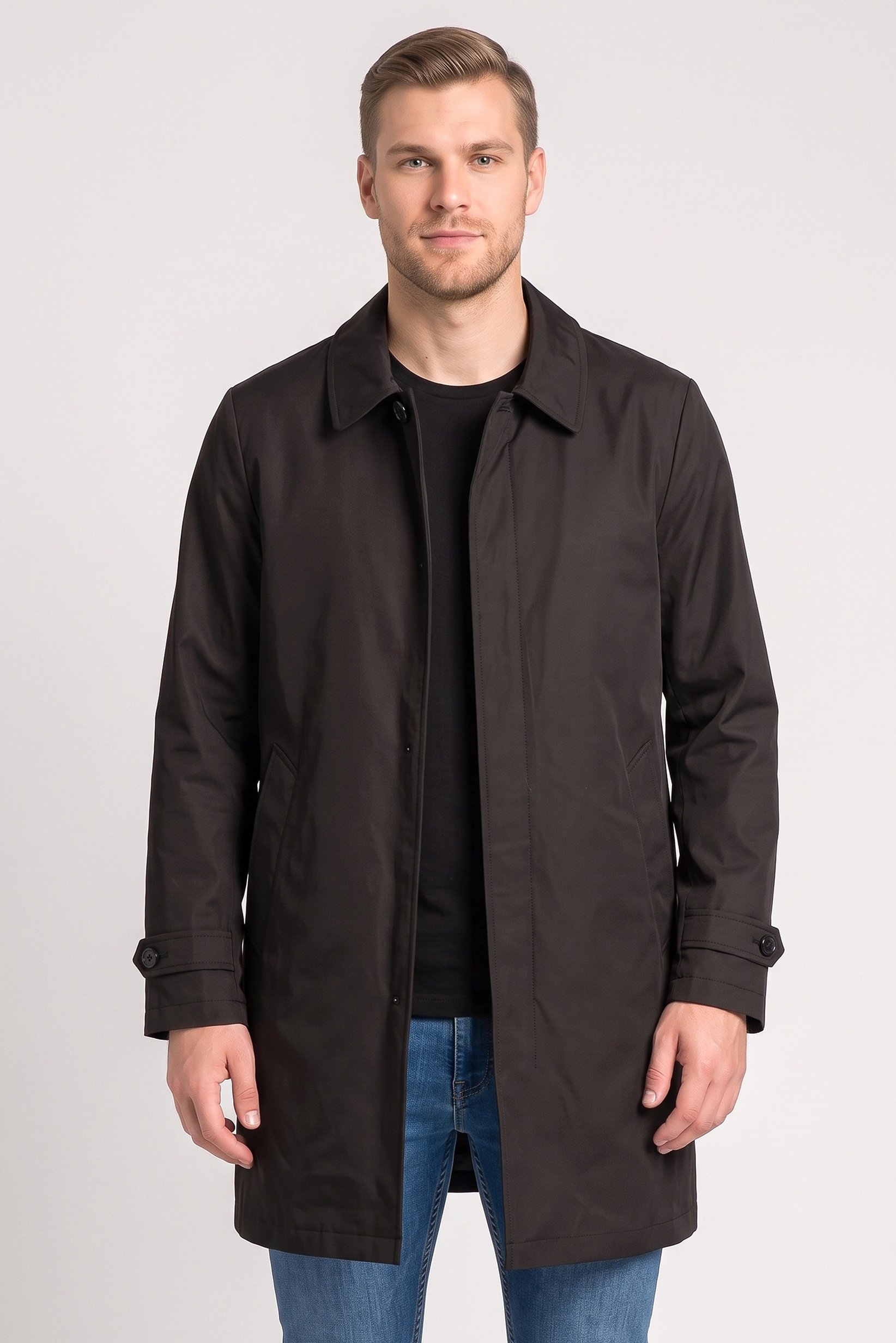 Men Solid Raincoat Jacket, Black