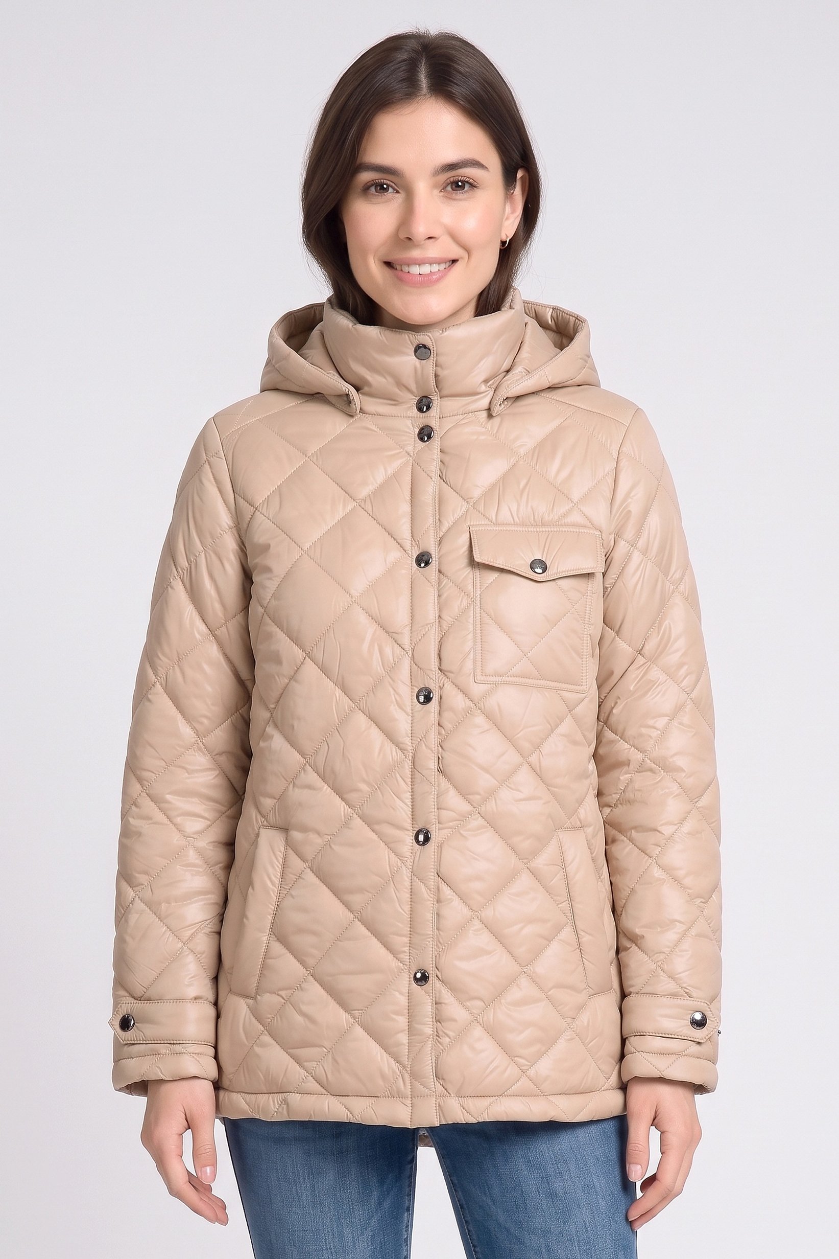 Women Quilted Puffer Jacket, Beige