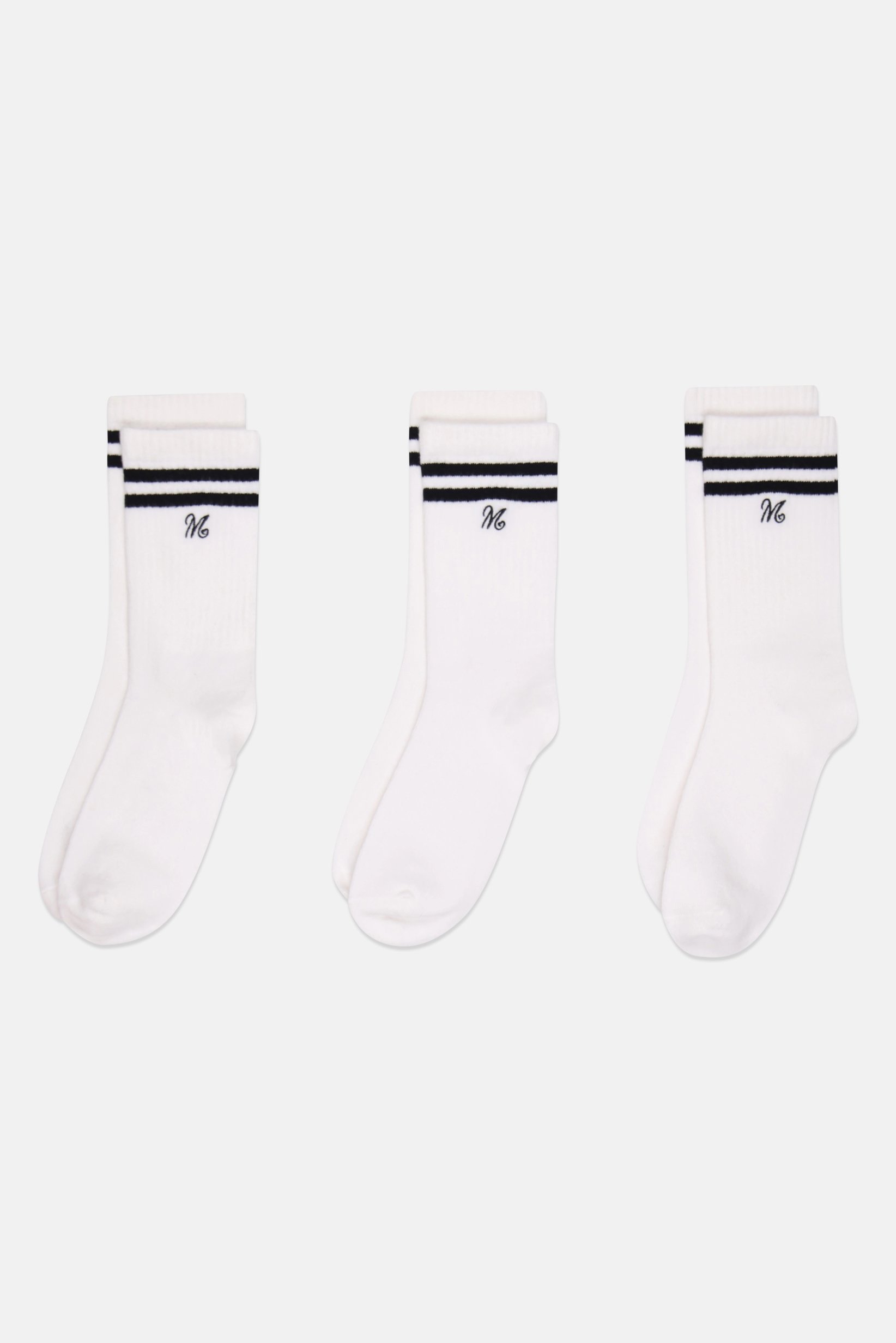 Women 3 Pairs Embroidered Logo Crew Socks, White