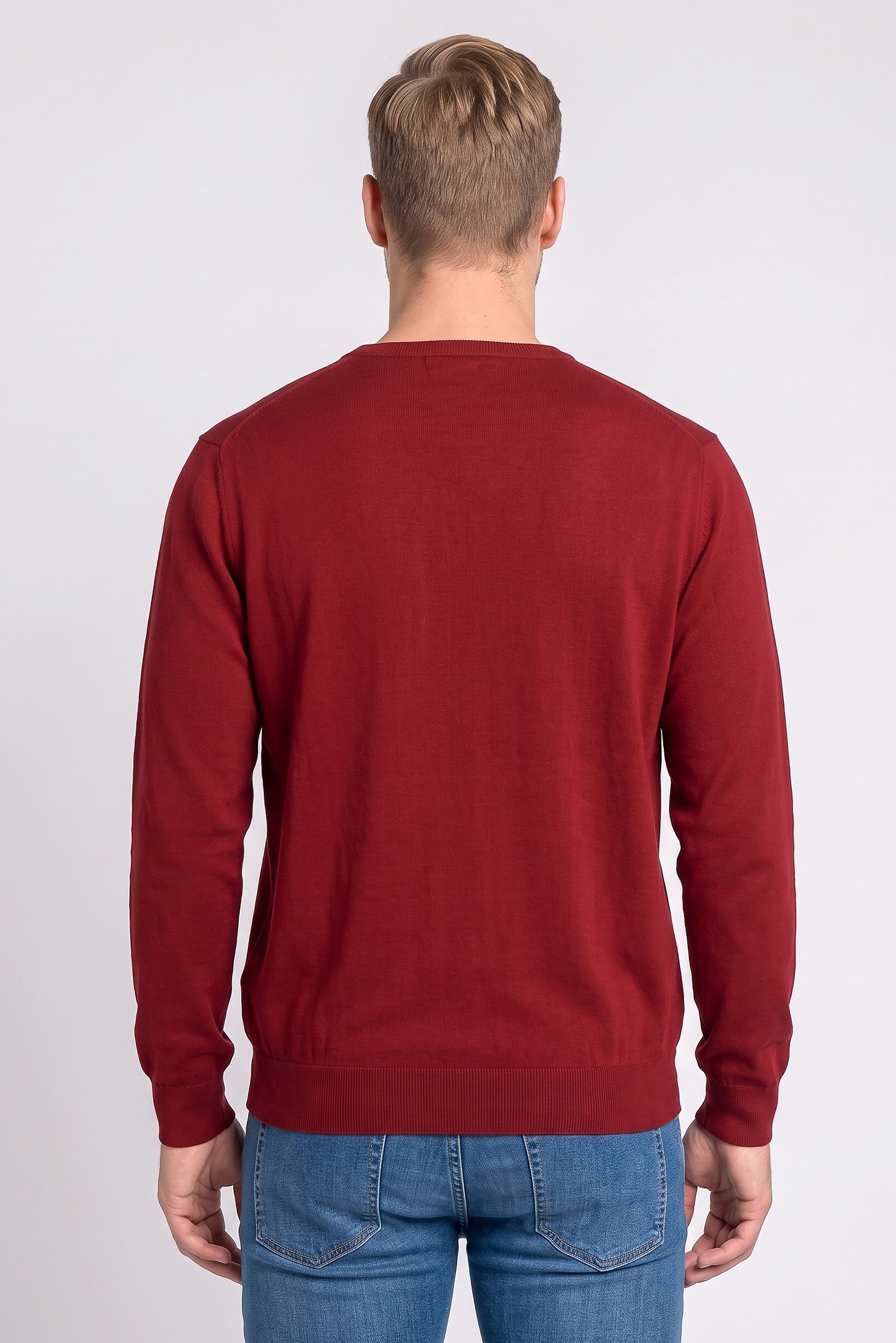 Men V-Neck Textured Sweater, Red