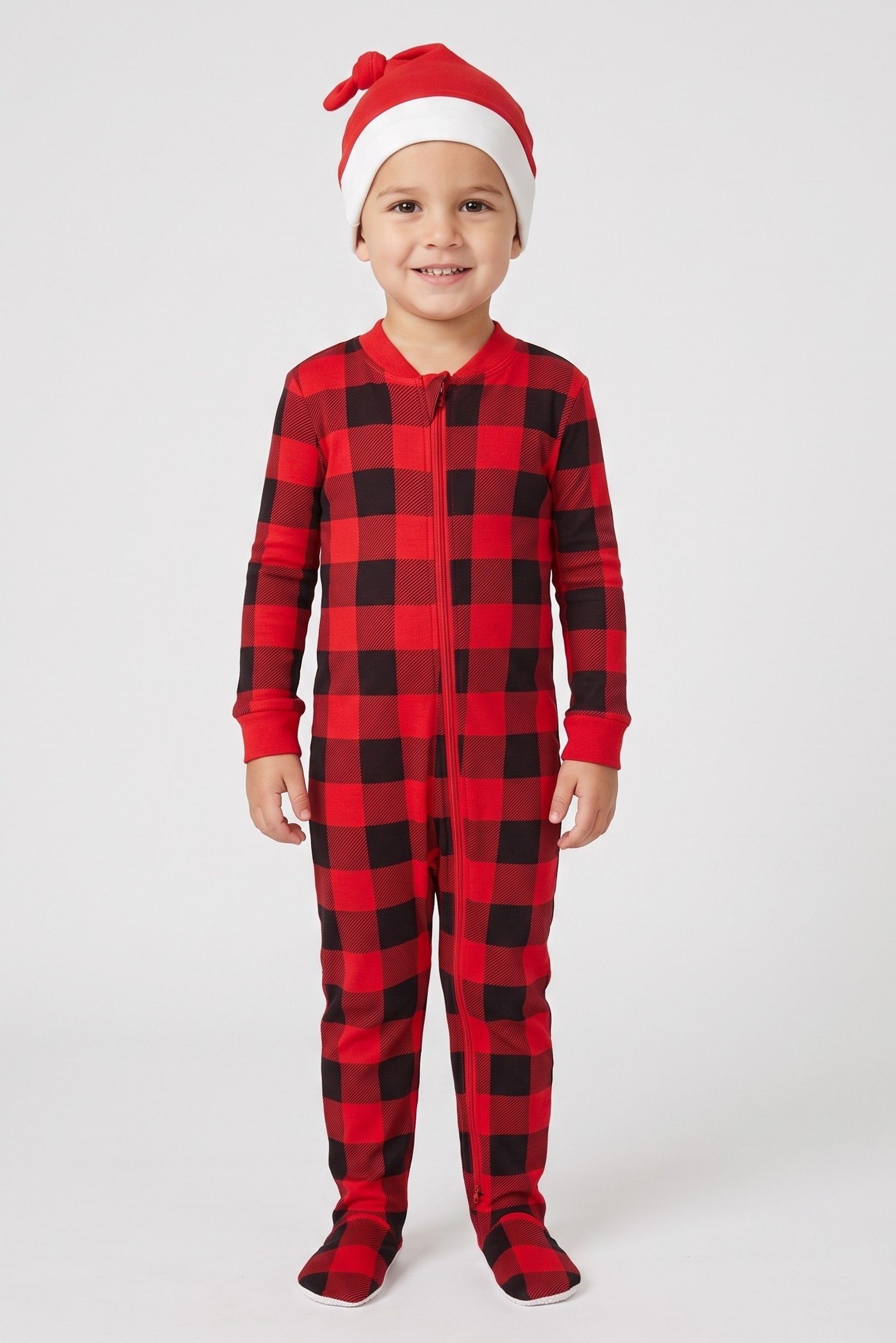 Toddlers Boy 2 Pcs Checkered Long Sleeve Bodysuit And Beanie, Multicolor