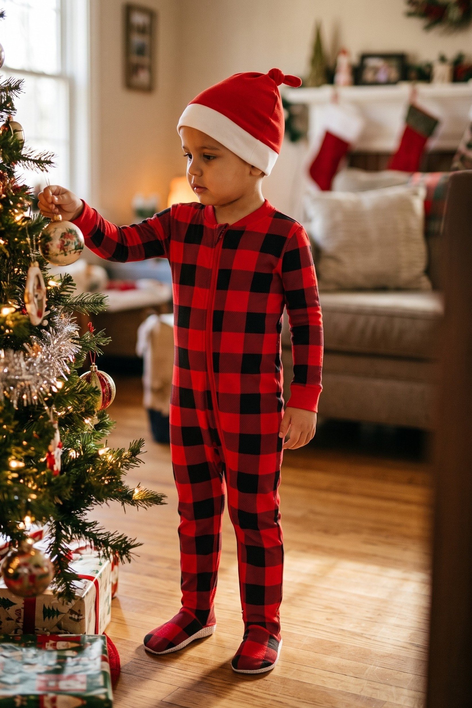 Toddlers Boy 2 Pcs Checkered Long Sleeve Bodysuit And Beanie, Multicolor