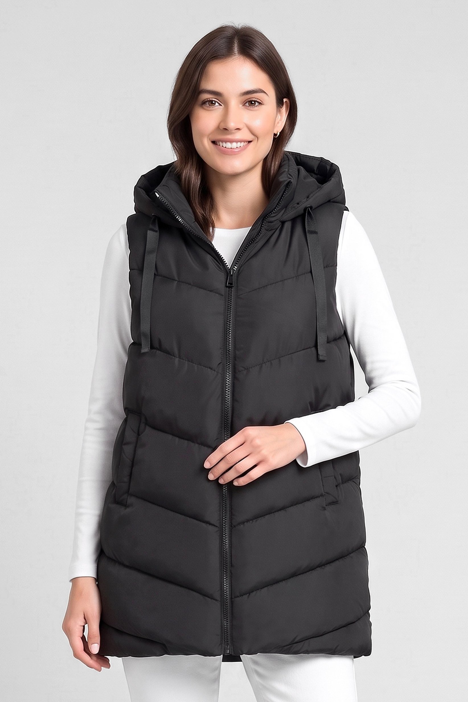 Women Quilted Puffer Vest Jacket, Black