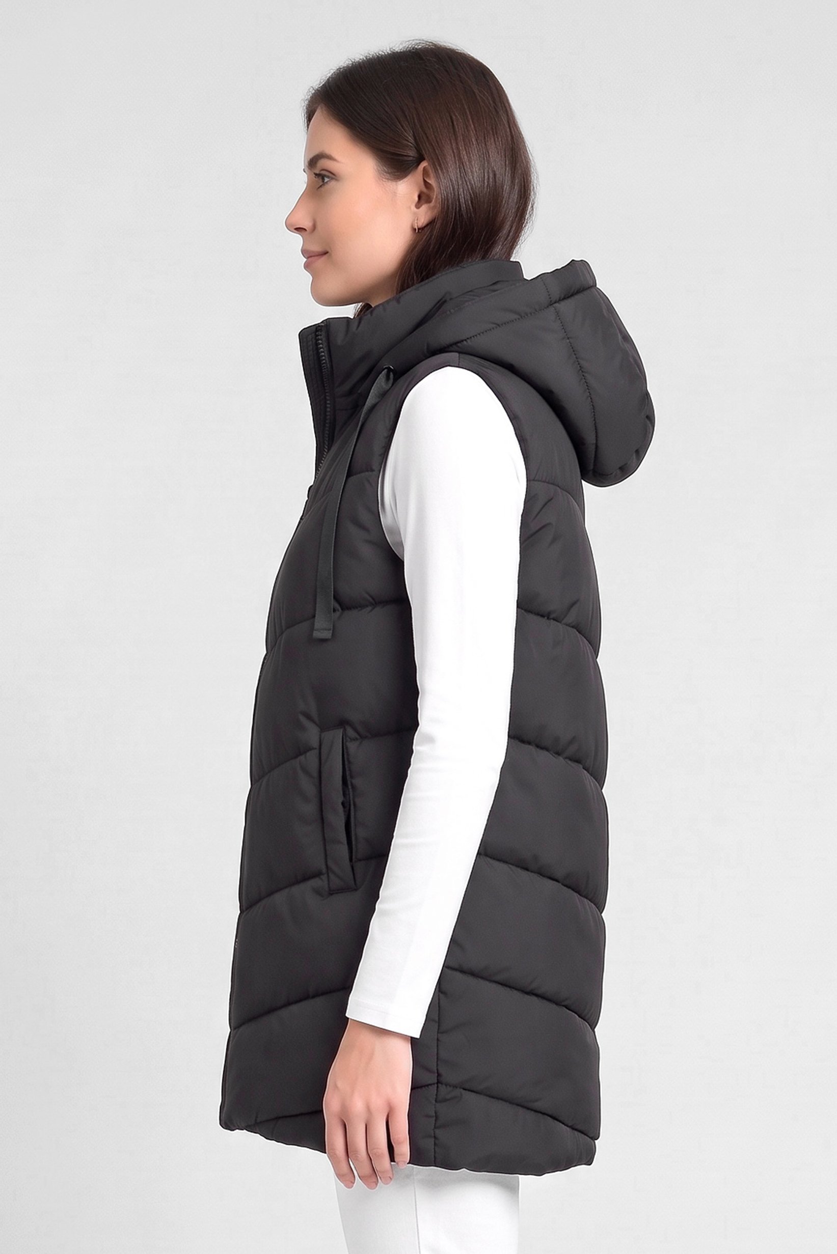 Women Quilted Puffer Vest Jacket, Black