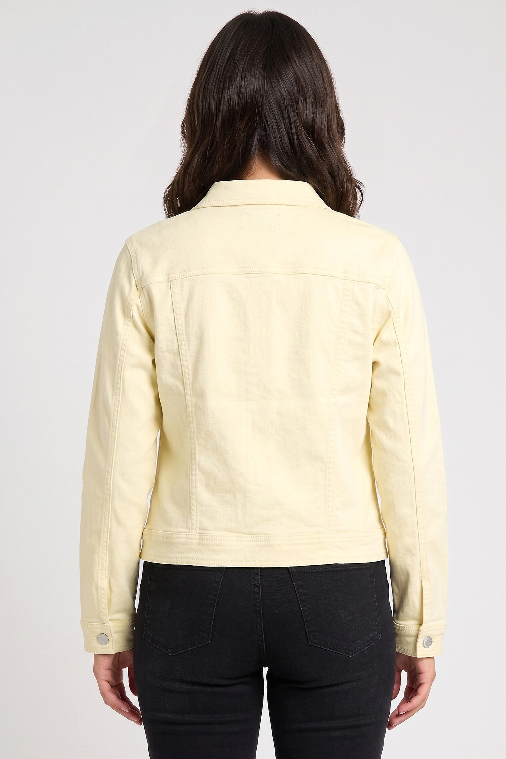 Women Solid Denim Jacket, Light Yellow