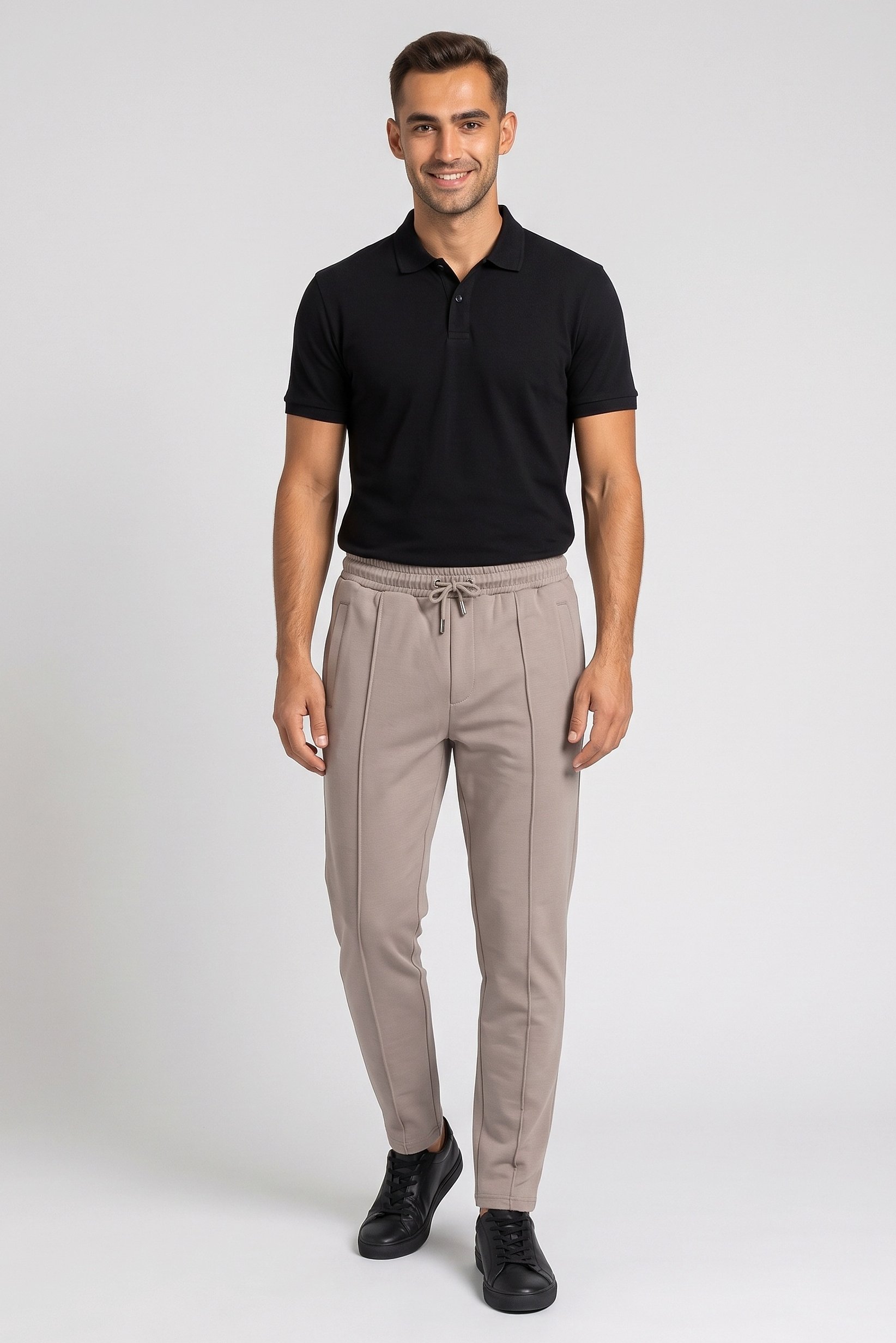 Men Regular Fit Solid Straight Leg Pants, Taupe