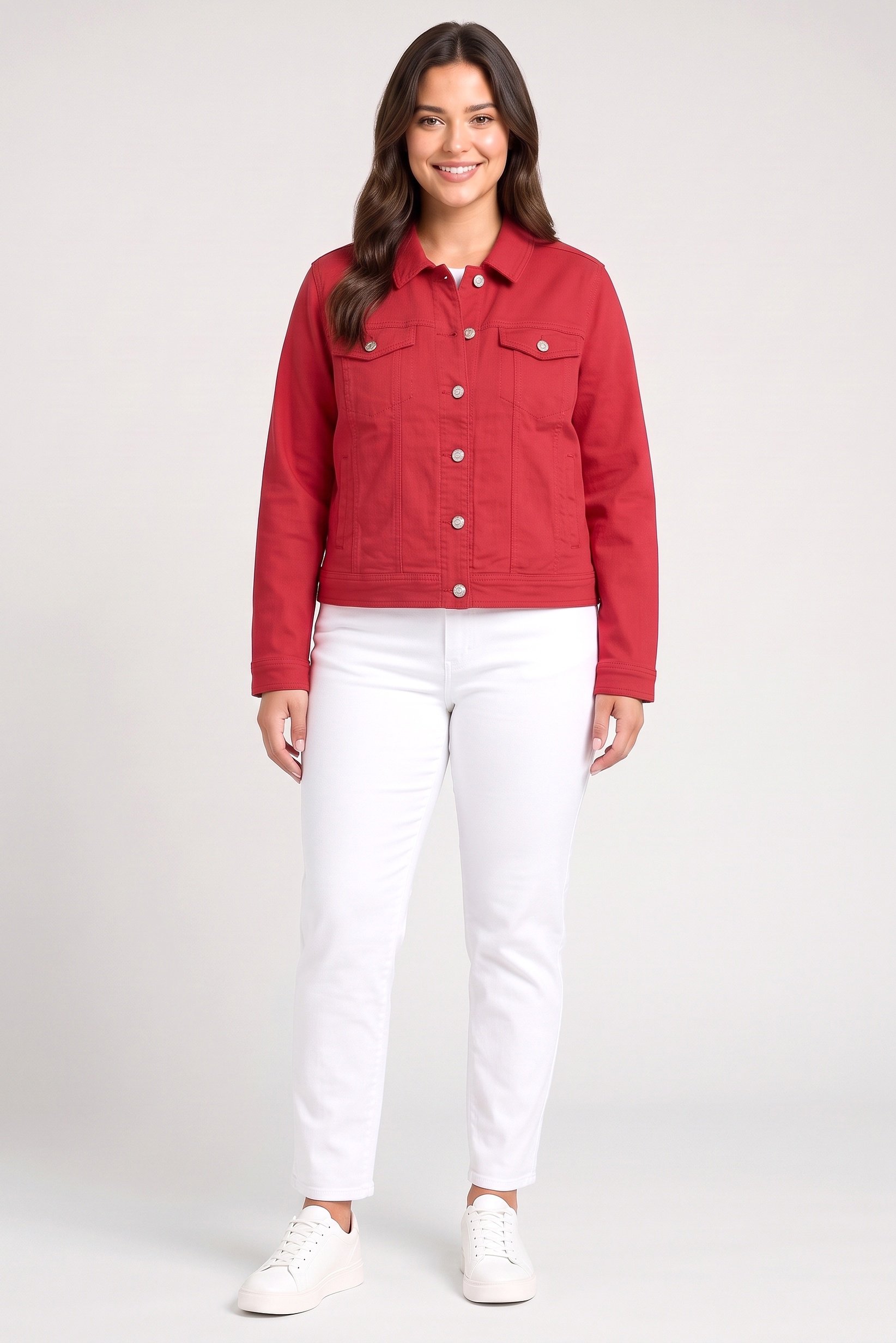 Women Denim Jacket Shirt, Red