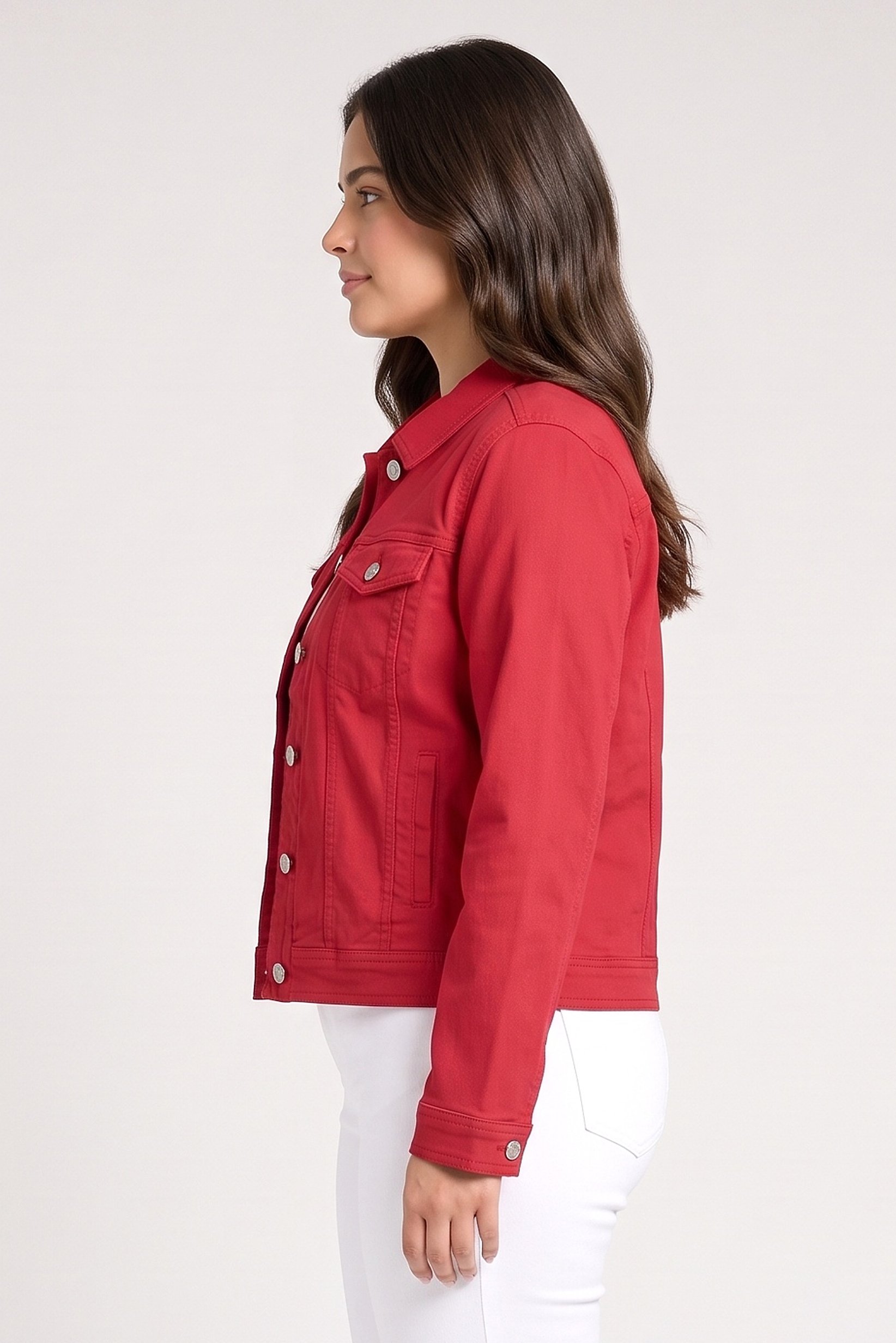 Women Denim Jacket Shirt, Red