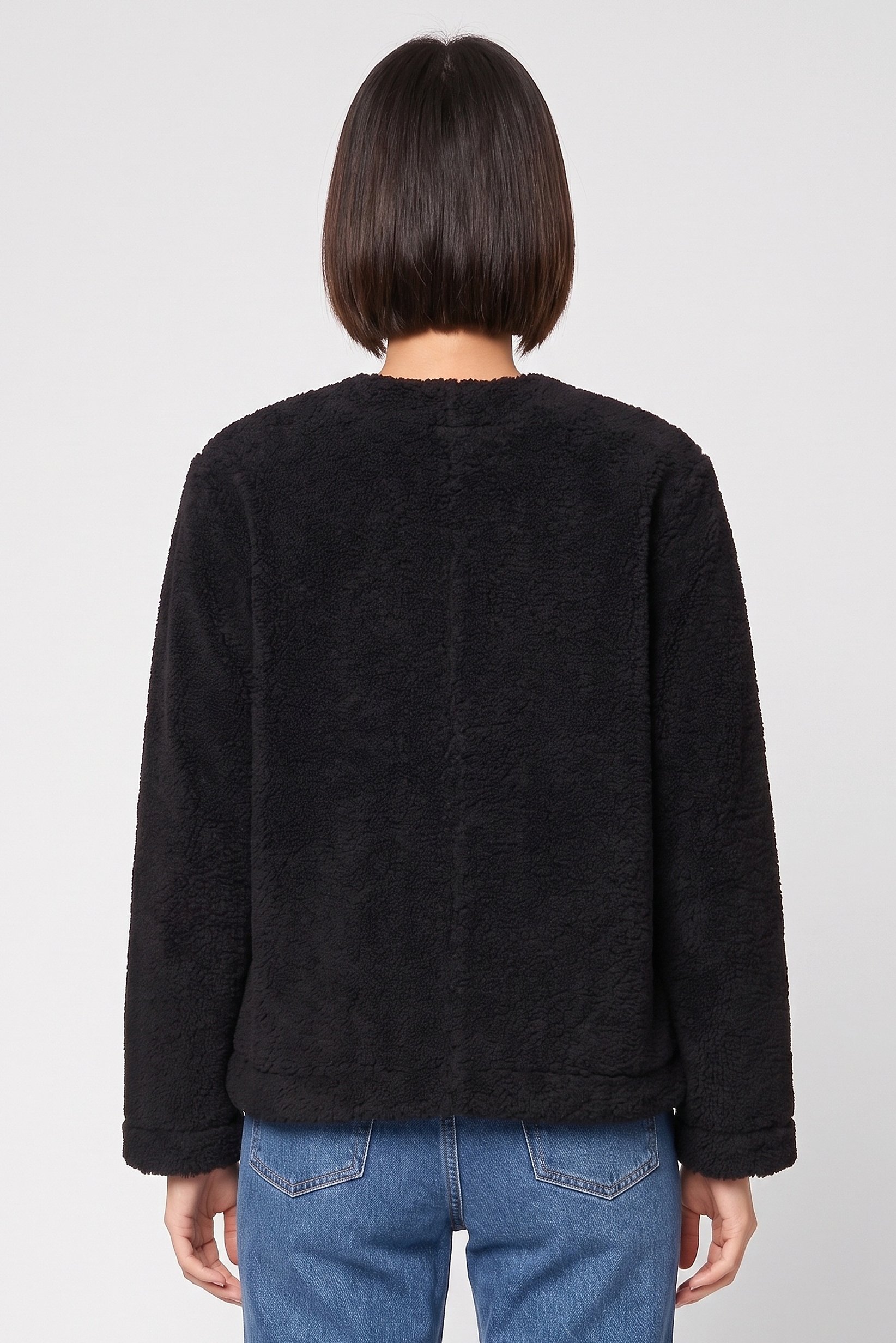 Women Textured Sherpa Jacket, Black