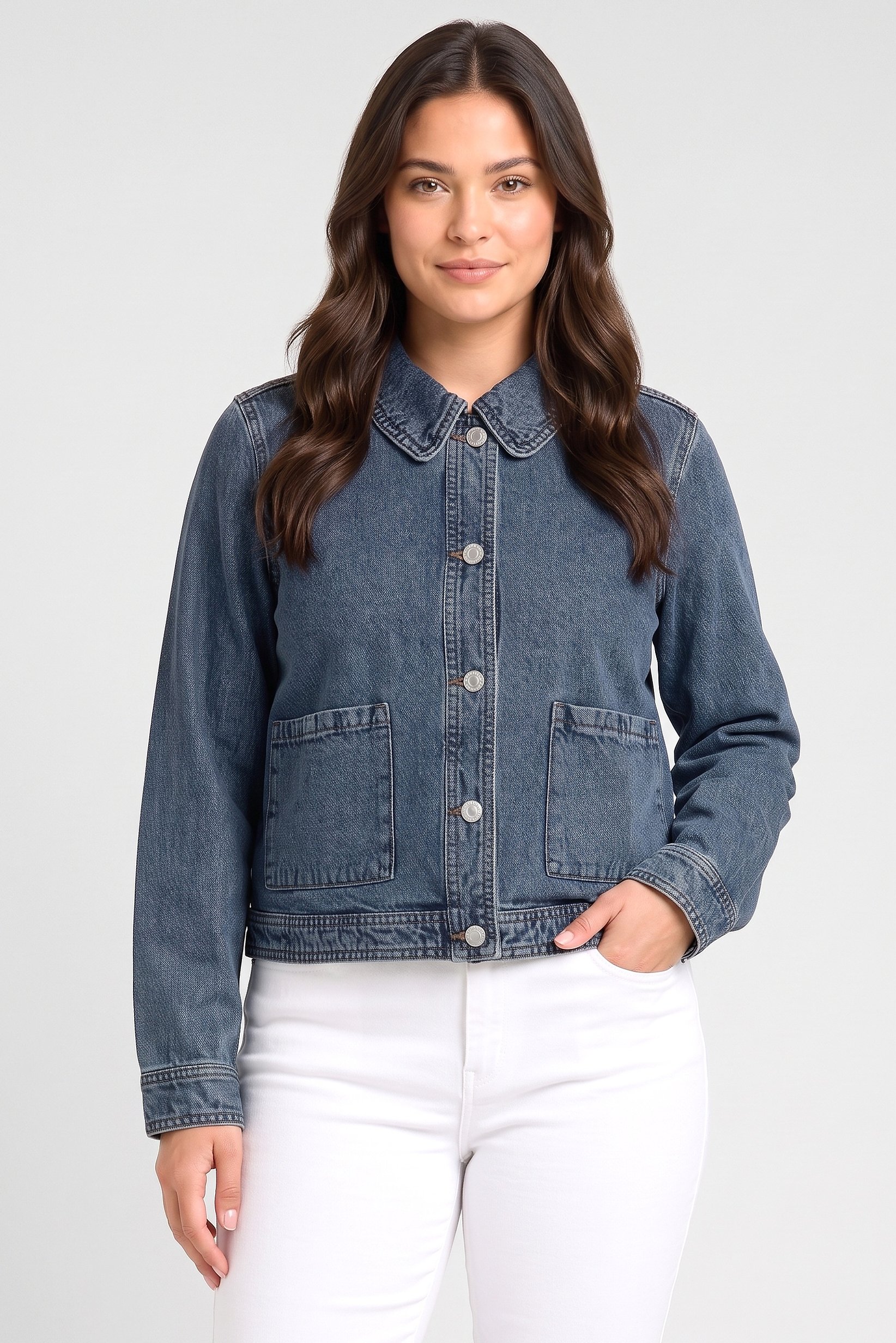 Women Washed Denim Jackets, Blue