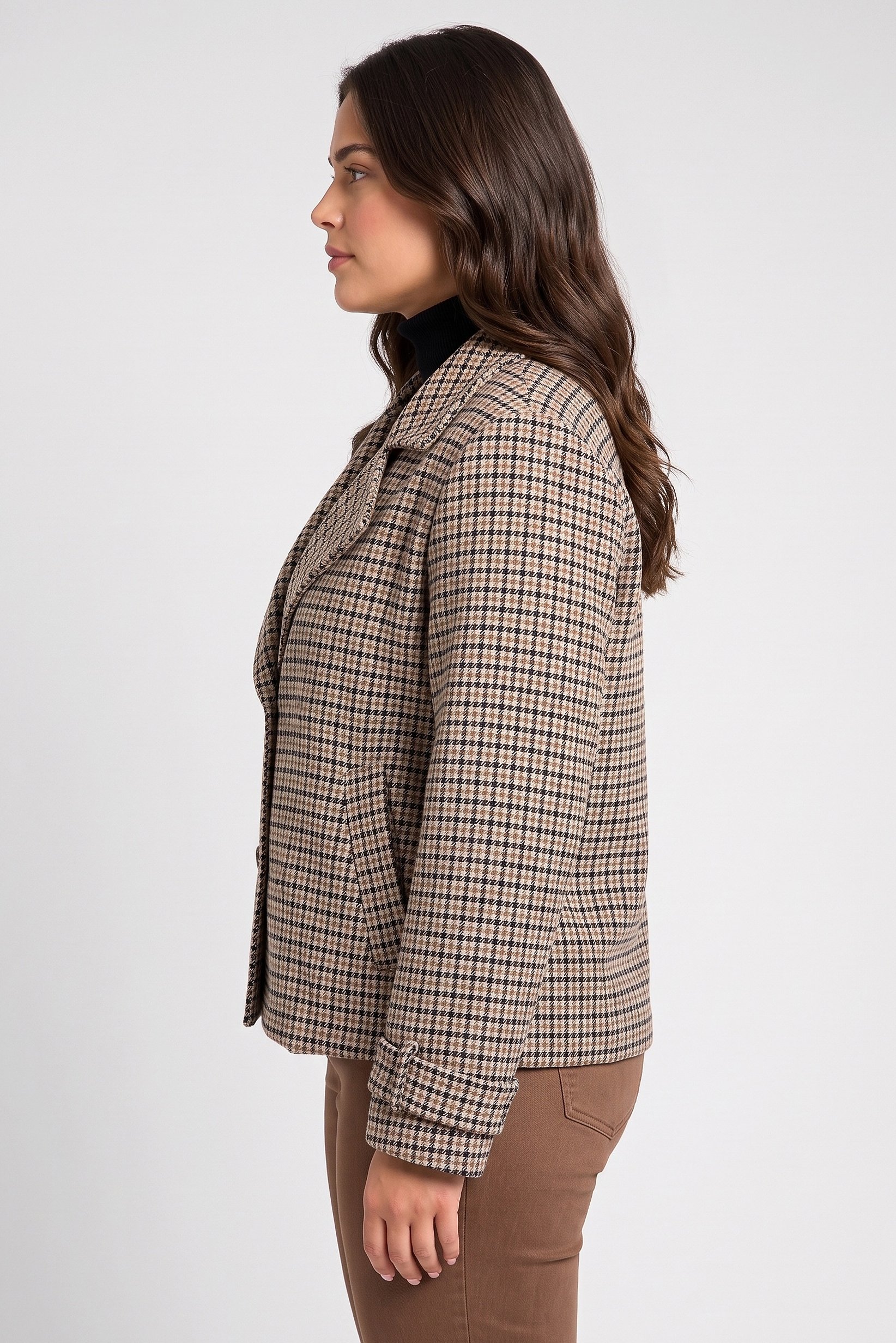 Women Checkered Crop Trench Coat, Multicolor