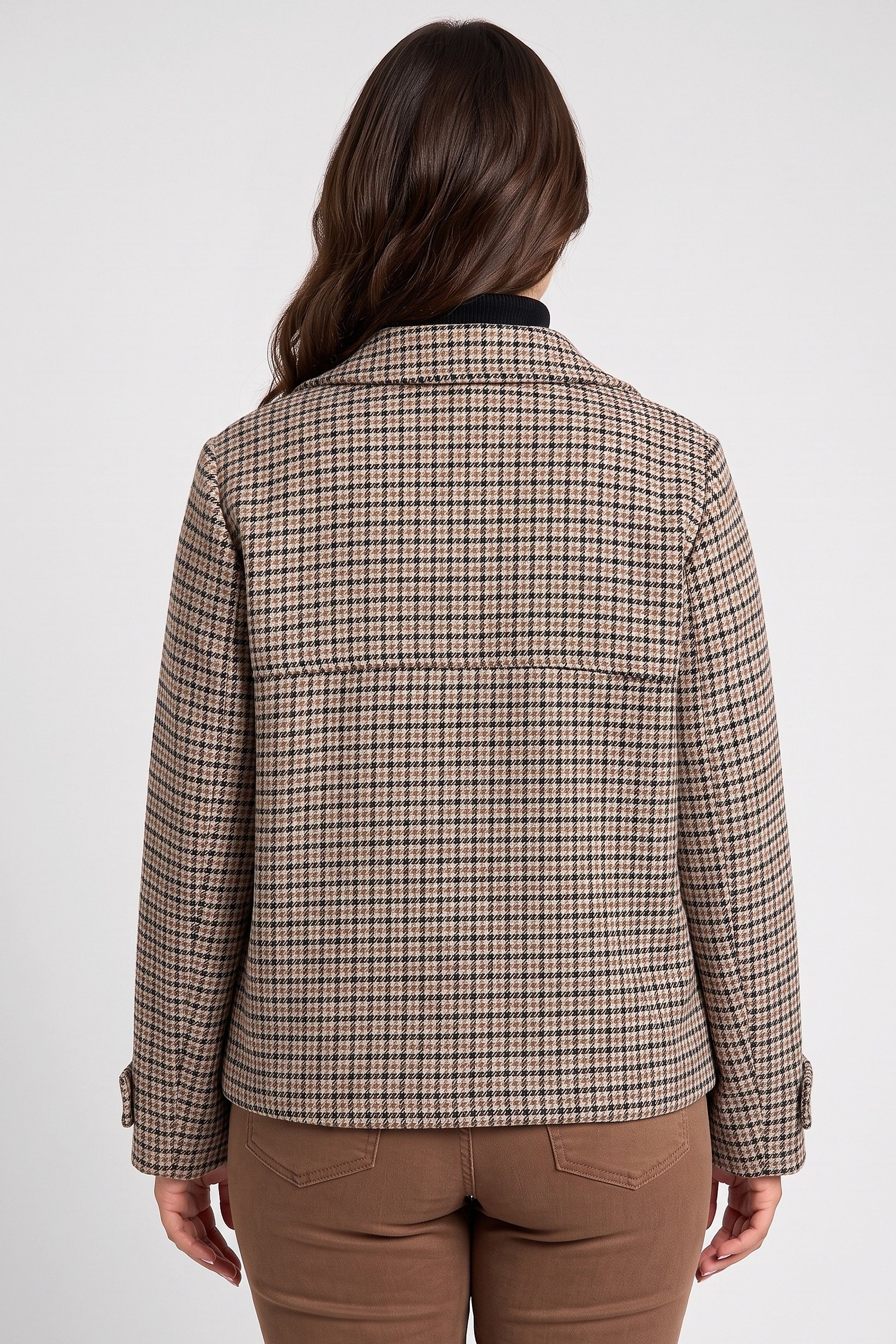 Women Checkered Crop Trench Coat, Multicolor