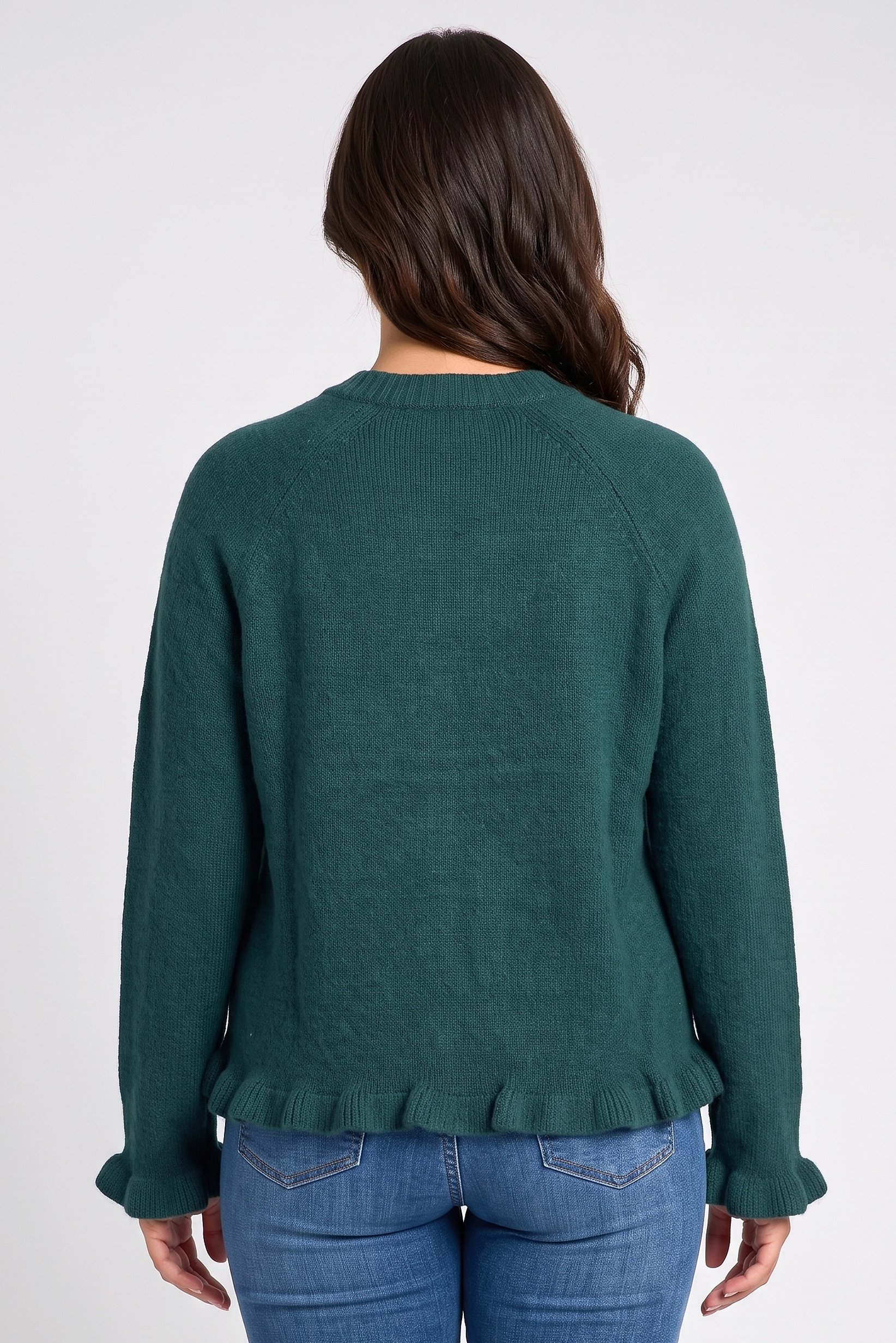 Women Crew Neck Plain Cardigan, Teal Green