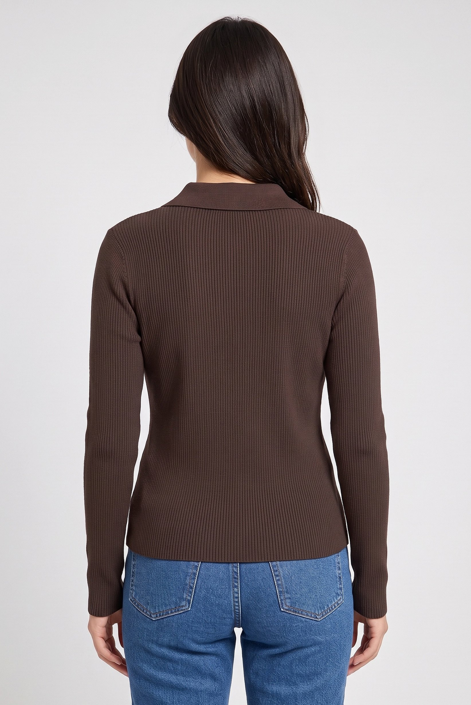 Women Spread Collar Knitted Cardigan, Chocolate Brown