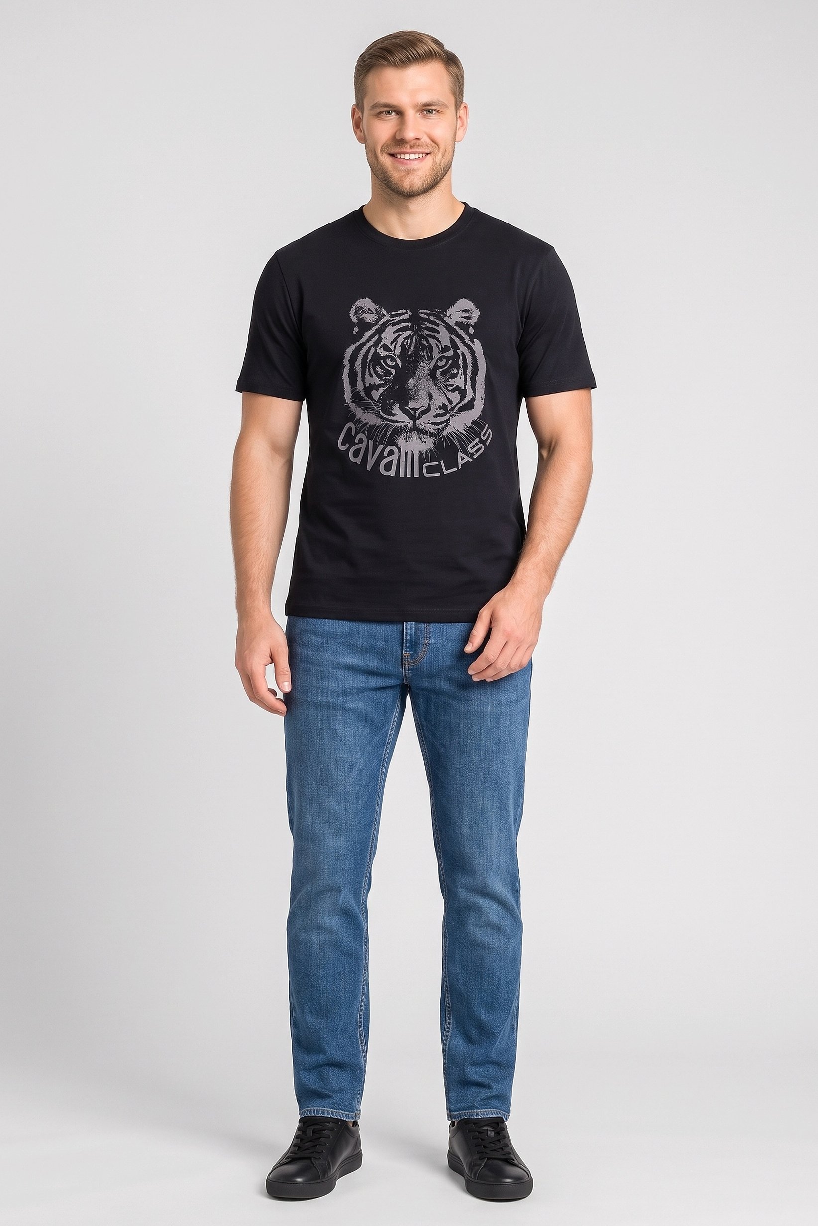 Men Crew Neck Graphic Print Short Sleeve T-Shirt, Navy