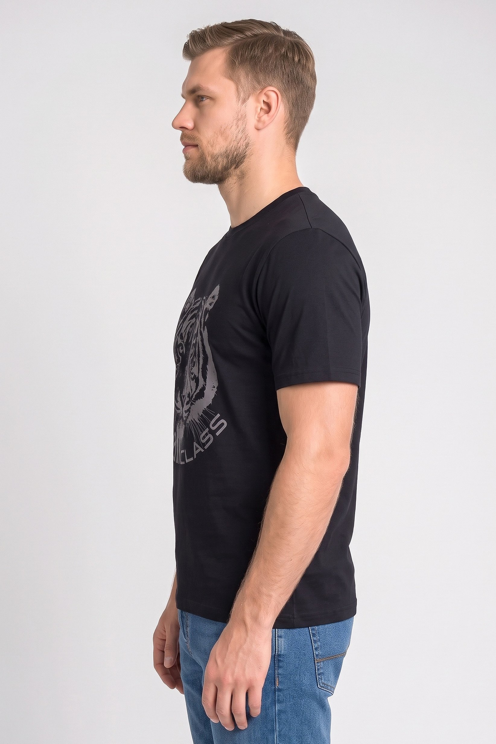 Men Crew Neck Graphic Print Short Sleeve T-Shirt, Navy