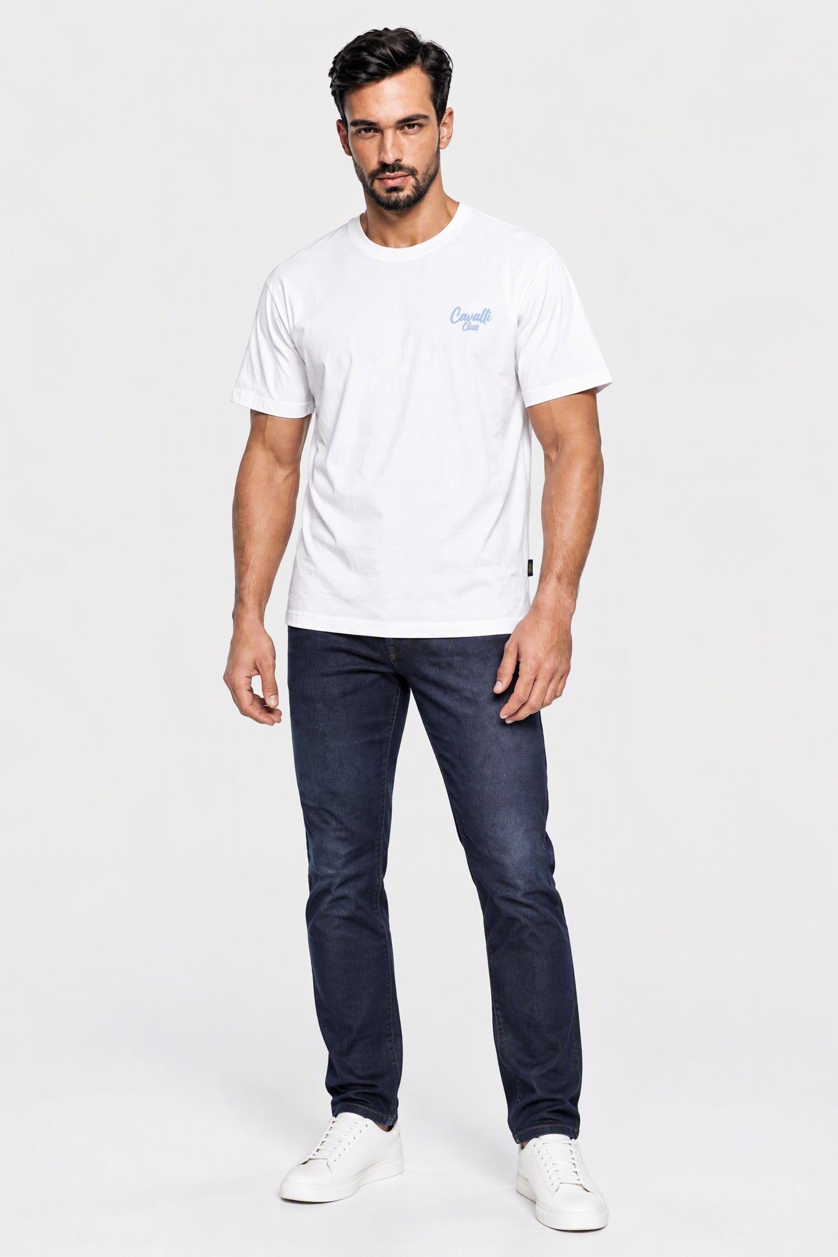 Men Crew Neck Short Sleeve Brand Logo T-Shirt, White