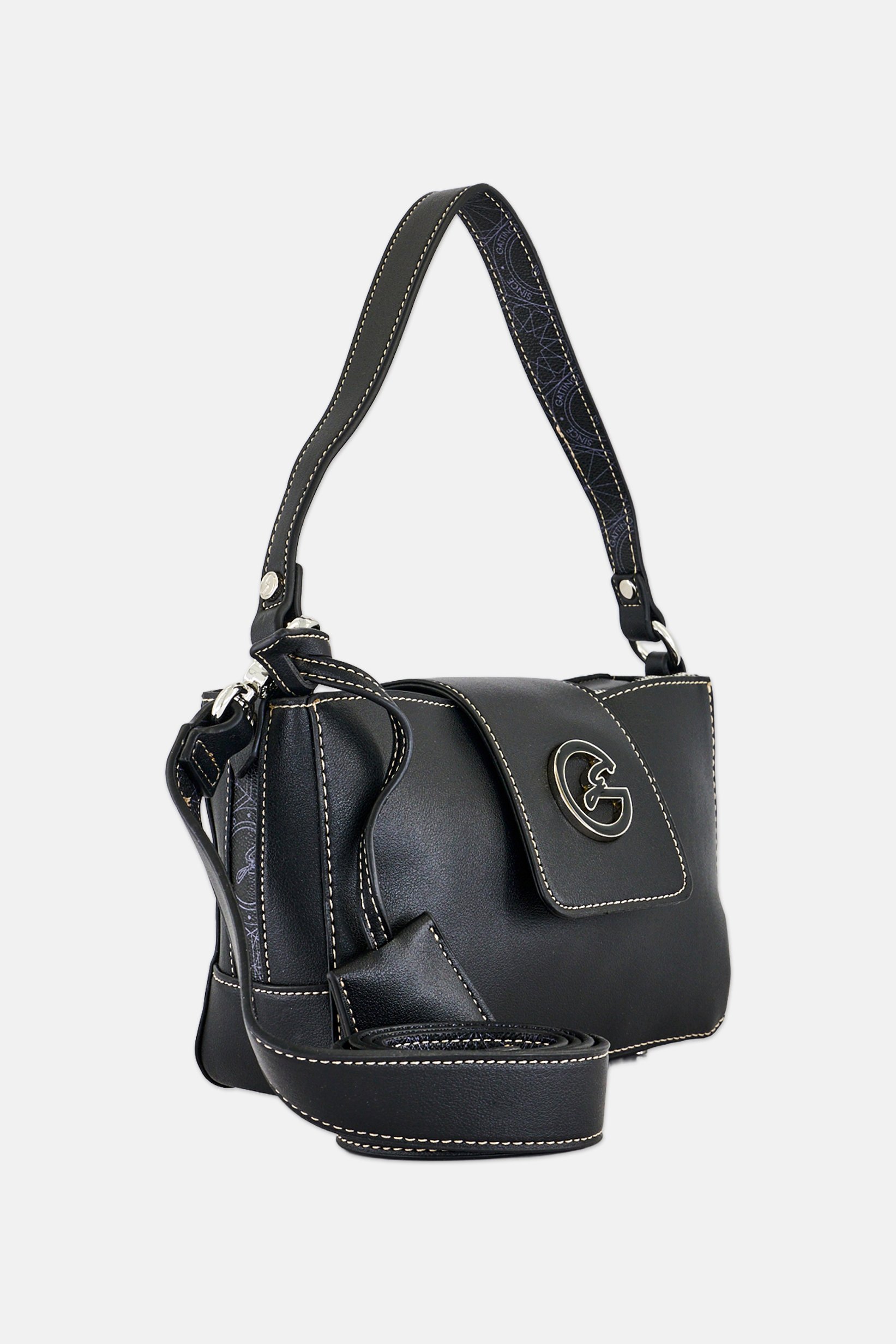 Women Brand Logo Handbag, Black